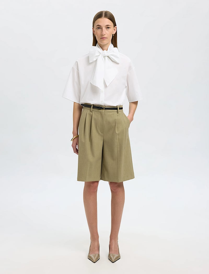 Selected - SLFAYA-JUNO 2/4 BOW SHIRT - kortærmede skjorter - bright white - 3