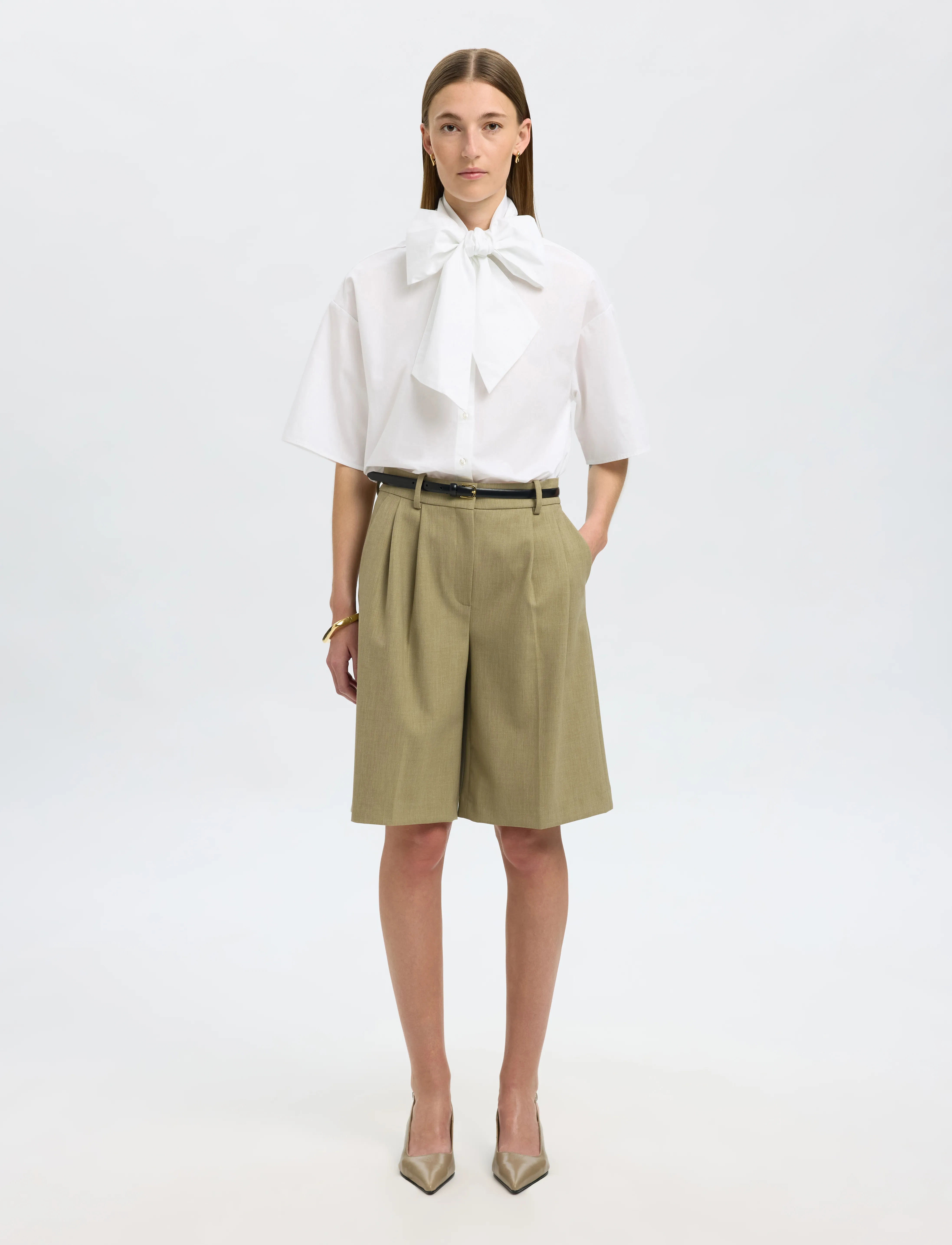 Selected - SLFAYA-JUNO 2/4 BOW SHIRT - kurzärmlige hemden - bright white - 3