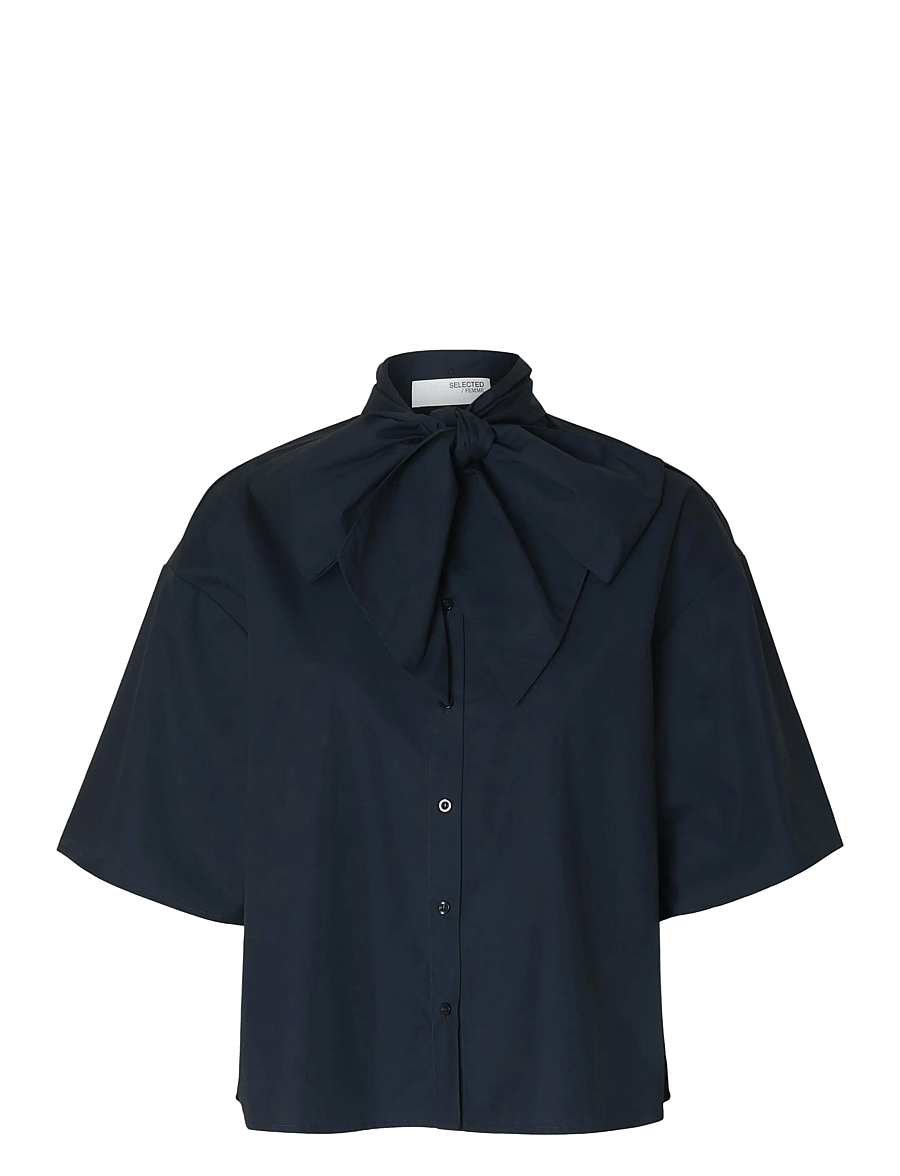 Selected - SLFAYA-JUNO 2/4 BOW SHIRT - kortærmede skjorter - dark sapphire - 1