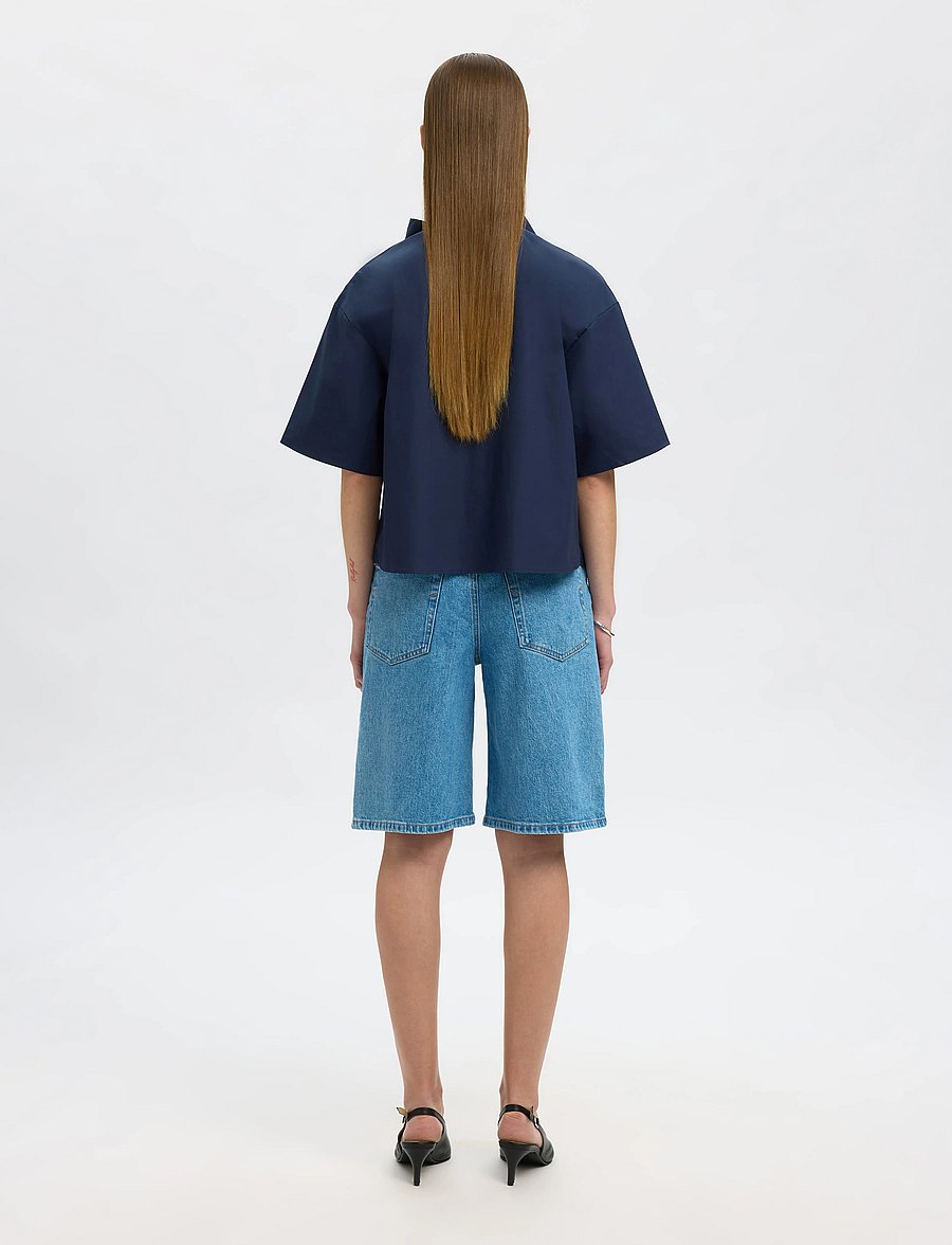 Selected - SLFAYA-JUNO 2/4 BOW SHIRT - kortærmede skjorter - dark sapphire - 2