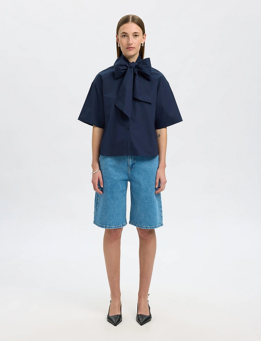 Selected - SLFAYA-JUNO 2/4 BOW SHIRT - kortærmede skjorter - dark sapphire - 3
