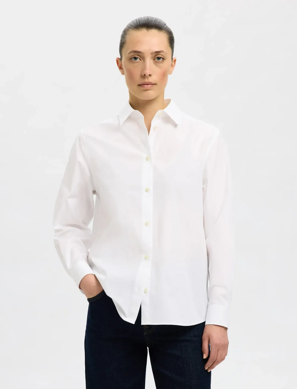 Selected - SLFESTER LS RELAXED SHIRT NOOS - långärmade skjortor - bright white - 0