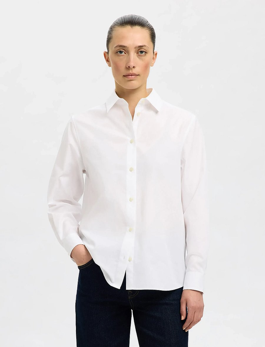 Selected - SLFESTER LS RELAXED SHIRT NOOS - pikkade varrukatega särgid - bright white - 0