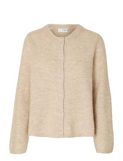 Selected SLFLULU NEW LS KNIT CARDIGAN NOOS - Prjónafatnaður - BIRCH / beige
