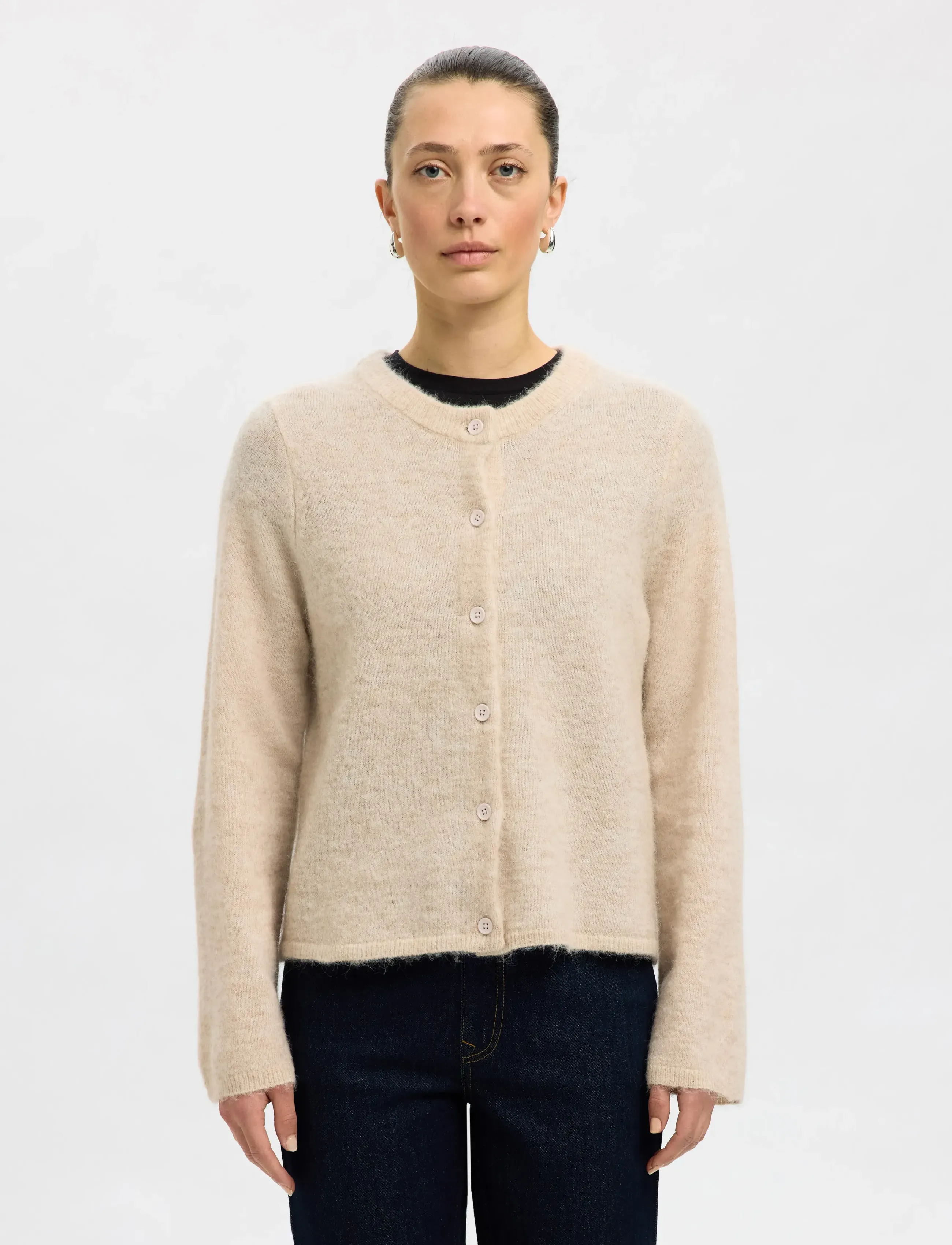Selected Slwlulu New Ls Knit Cardigan Noos, XXL, Knitwear, Beige - Cardigans, Frauen
