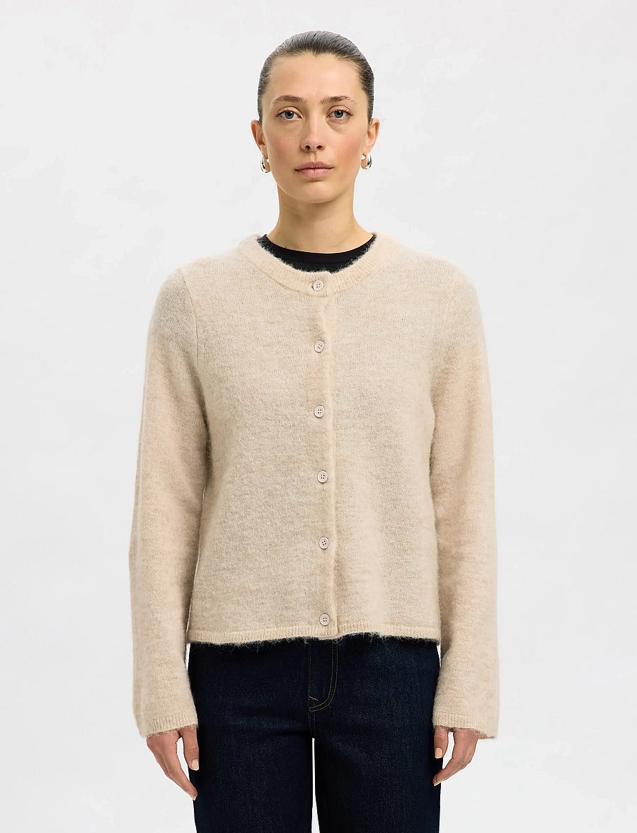 Selected - SLWLULU NEW LS KNIT CARDIGAN NOOS - strickjacken - birch - 0