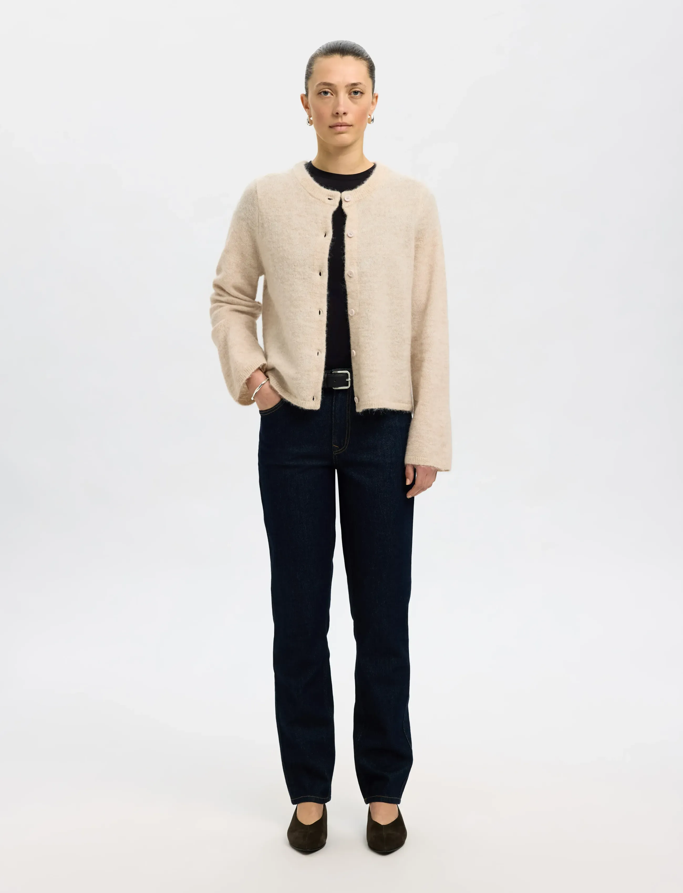 Selected - SLFLULU NEW LS KNIT CARDIGAN NOOS - cardigans - birch - 3