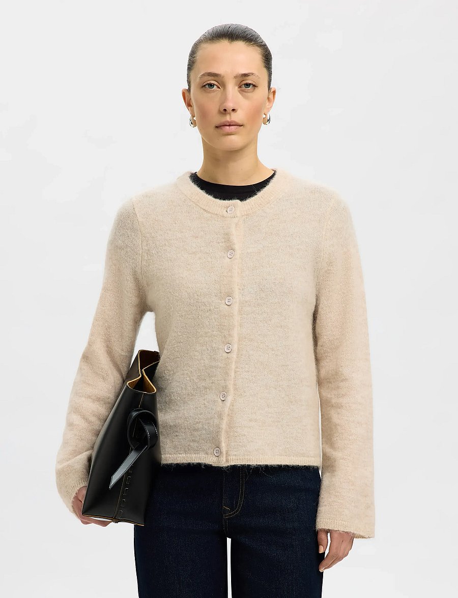Selected - SLWLULU NEW LS KNIT CARDIGAN NOOS - strickjacken - birch - 4