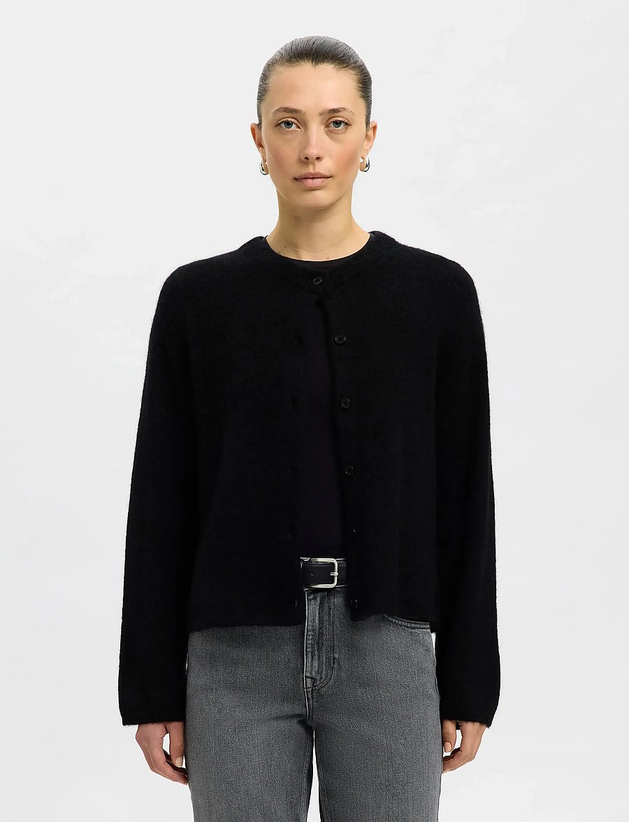 Selected - SLWLULU NEW LS KNIT CARDIGAN NOOS - strickjacken - black - 0