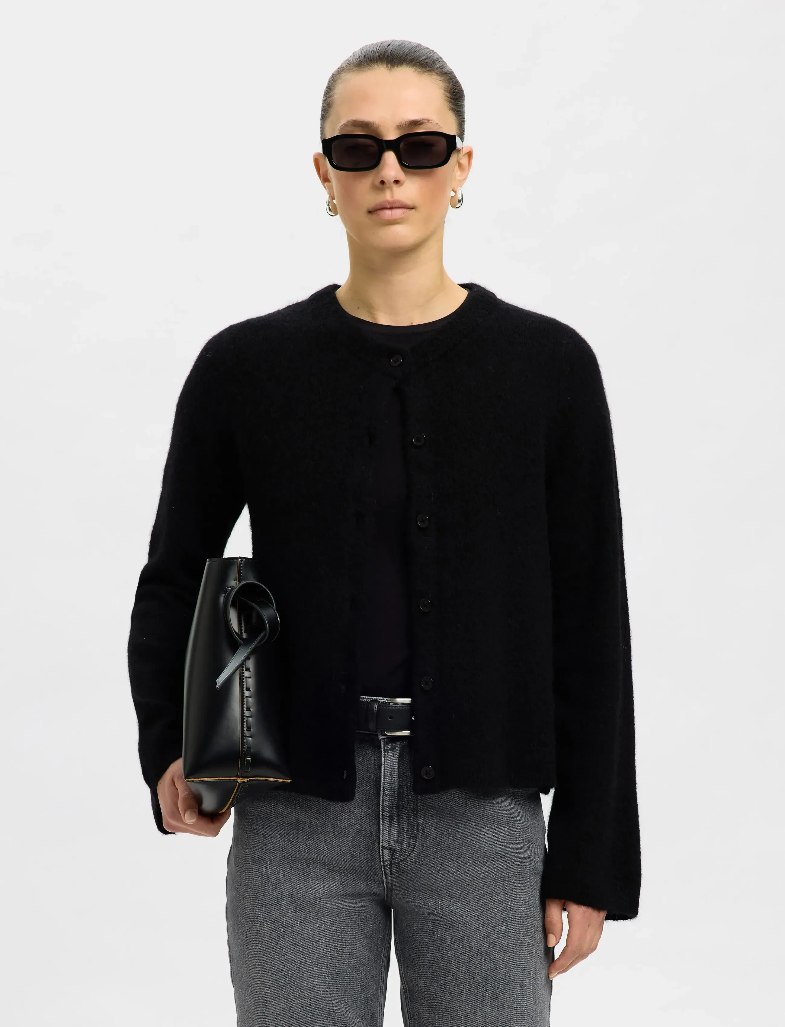Selected - SLFLULU NEW LS KNIT CARDIGAN NOOS - gebreide vesten - black - 5