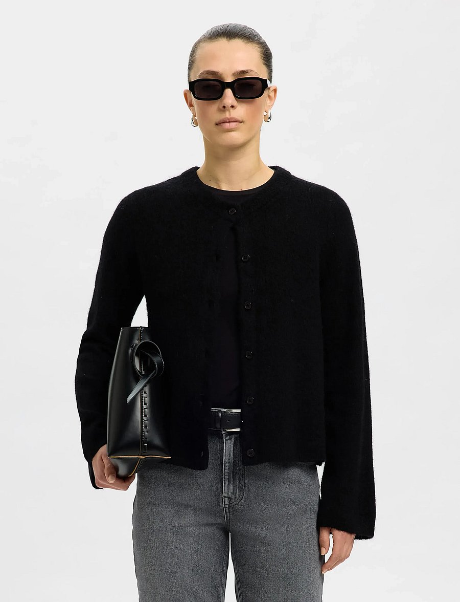 Selected - SLWLULU NEW LS KNIT CARDIGAN NOOS - strickjacken - black - 5