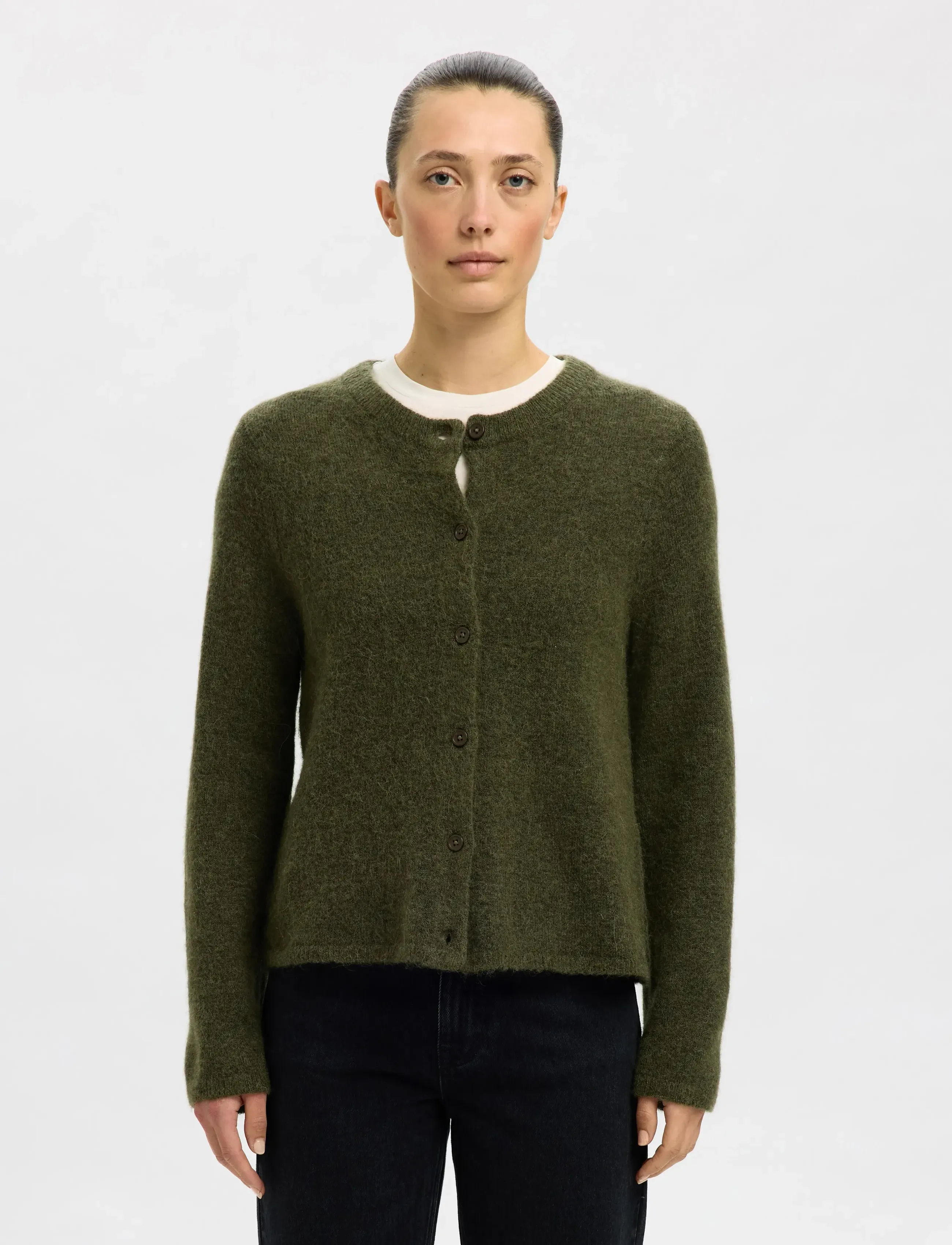 Selected Slwlulu New Ls Knit Cardigan Noos, XS, Knitwear, Khakigrün - Cardigans, Frauen