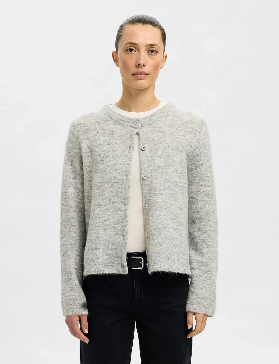 Selected - SLWLULU NEW LS KNIT CARDIGAN NOOS - strickjacken - light grey melange - 0