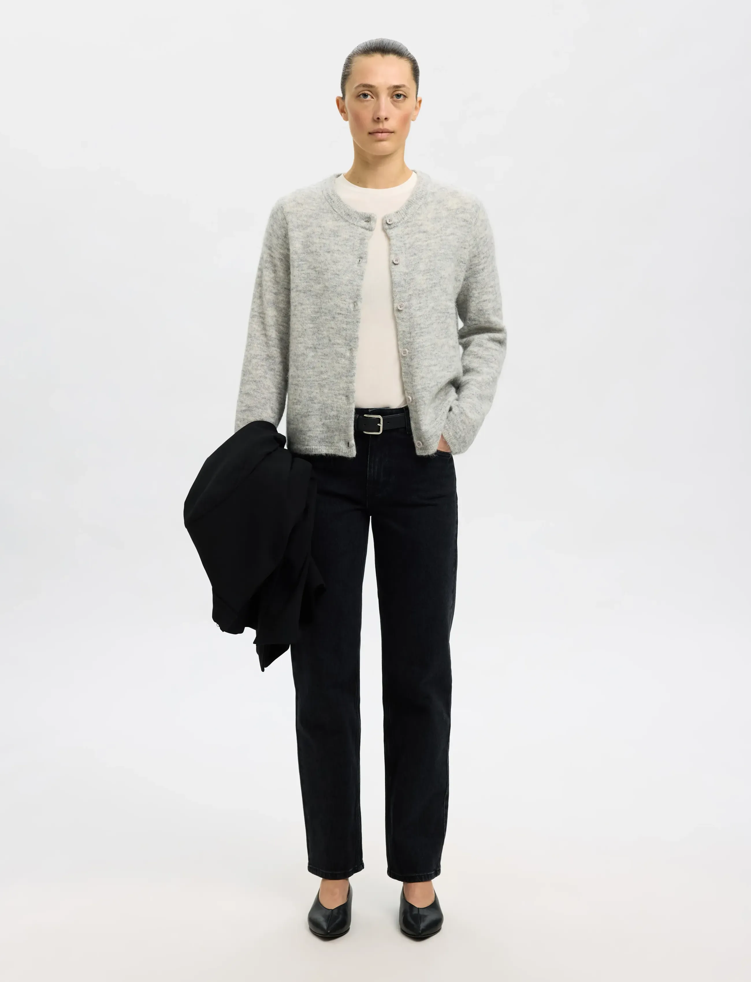 Selected - SLFLULU NEW LS KNIT CARDIGAN NOOS - strickjacken - light grey melange - 4
