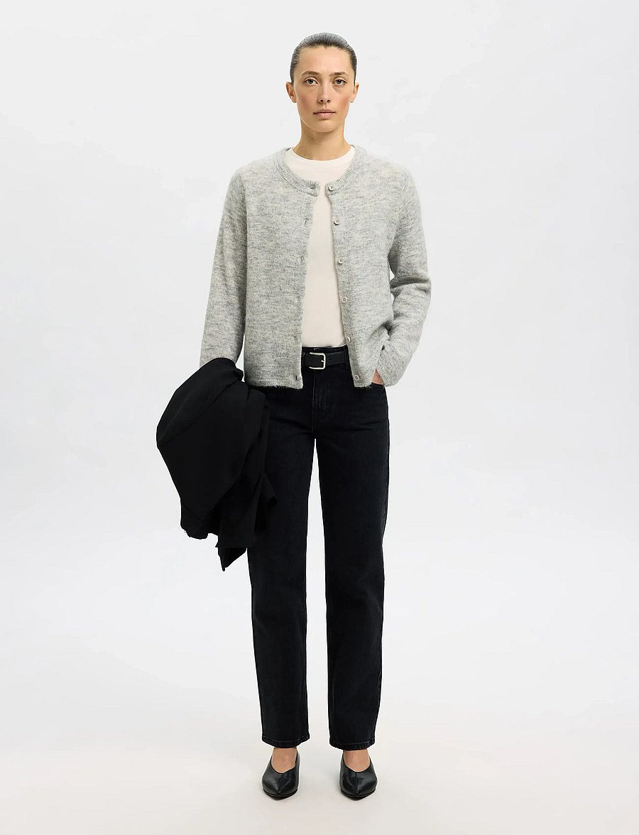 Selected - SLWLULU NEW LS KNIT CARDIGAN NOOS - strickjacken - light grey melange - 4