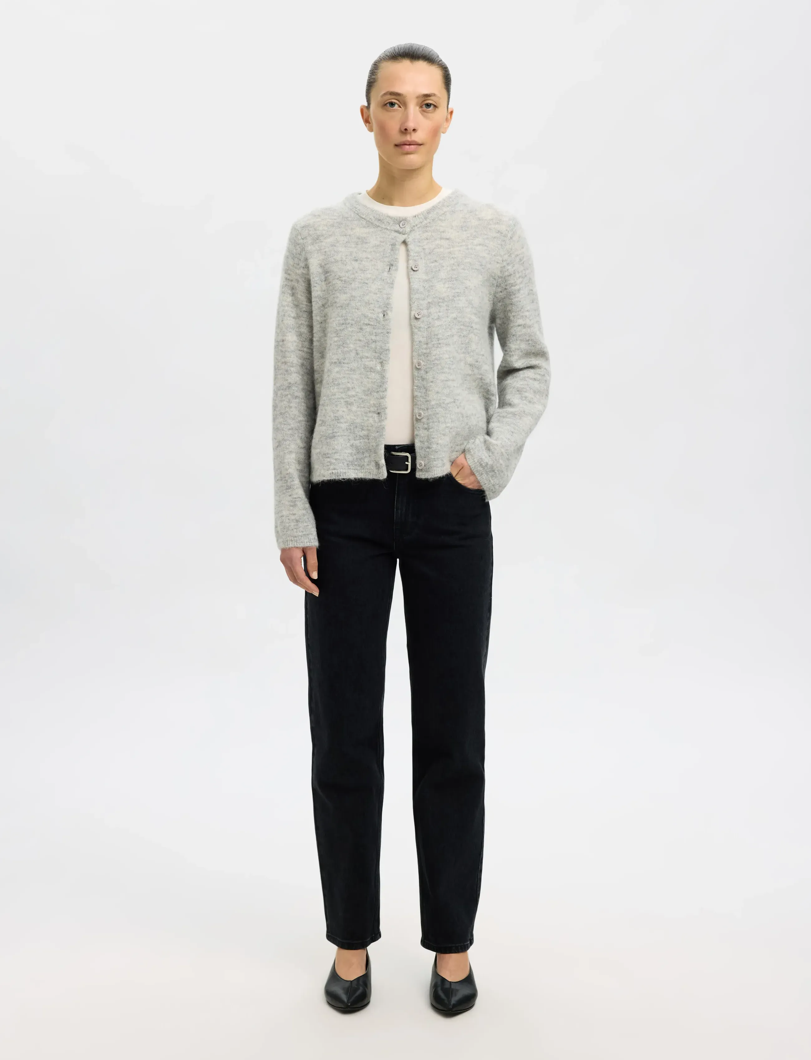 Selected - SLFLULU NEW LS KNIT CARDIGAN NOOS - strickjacken - light grey melange - 5