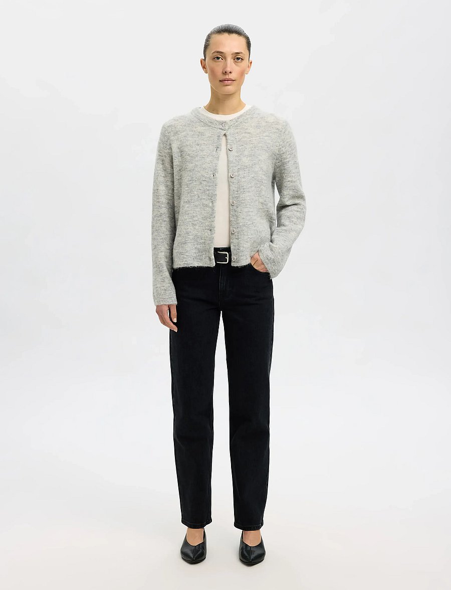 Selected - SLWLULU NEW LS KNIT CARDIGAN NOOS - strickjacken - light grey melange - 5