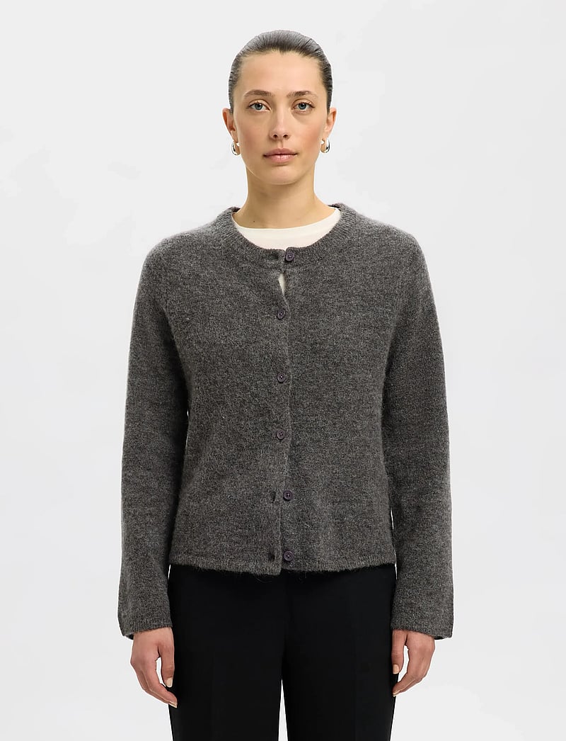 Selected - SLWLULU NEW LS KNIT CARDIGAN NOOS - koftor - medium grey melange - 0
