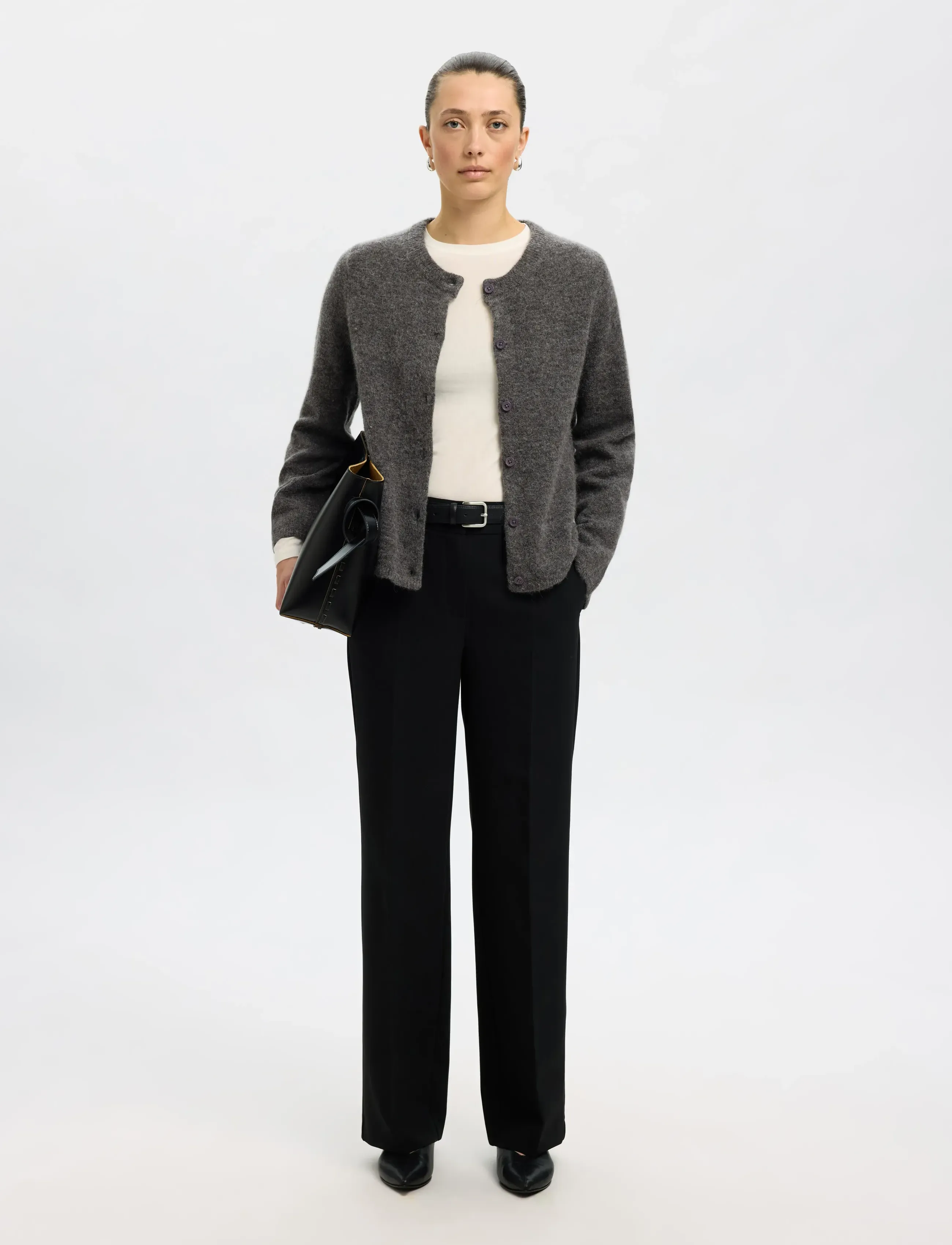 Selected - SLFLULU NEW LS KNIT CARDIGAN NOOS - cardigans - medium grey melange - 3