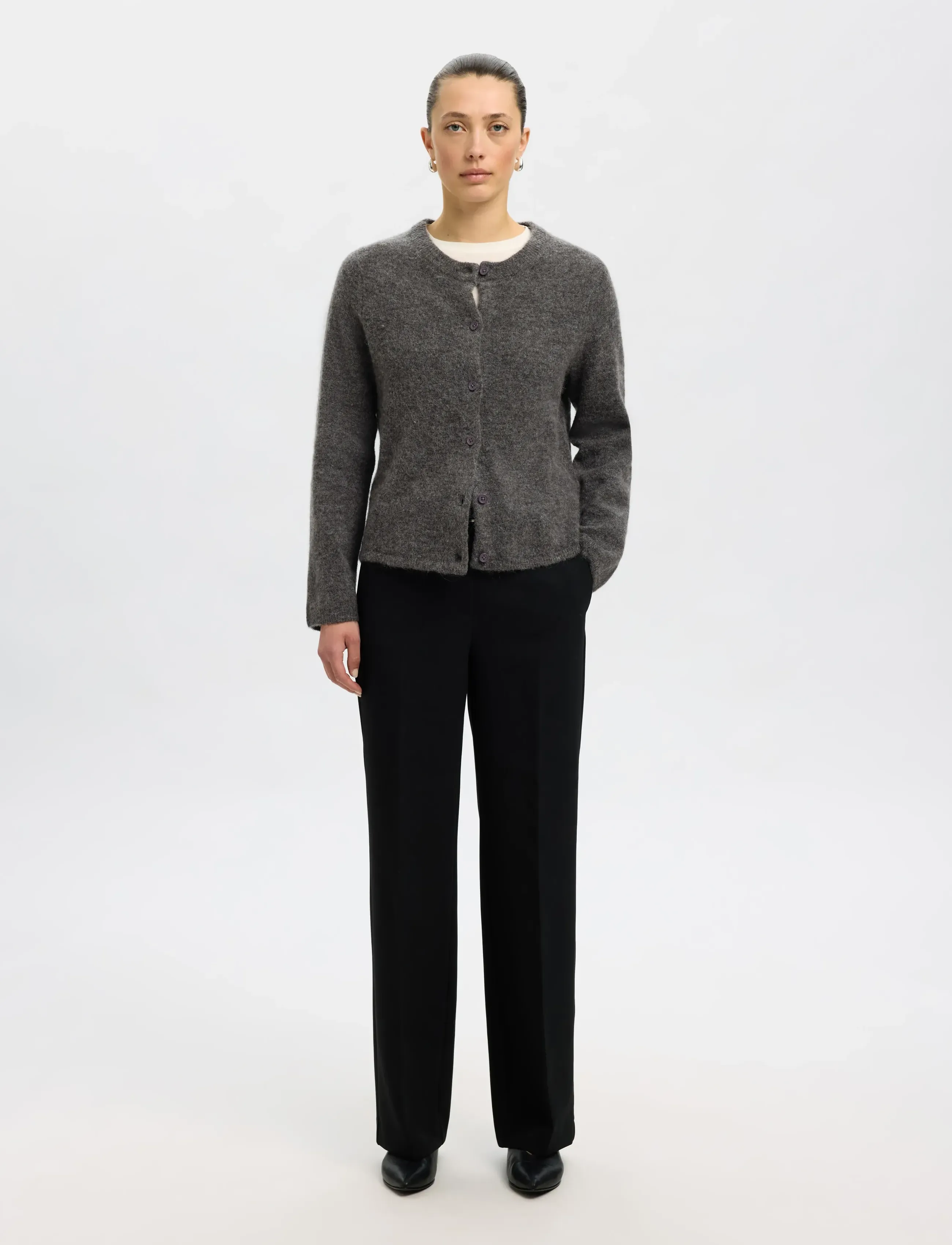 Selected - SLFLULU NEW LS KNIT CARDIGAN NOOS - cardigans - medium grey melange - 4