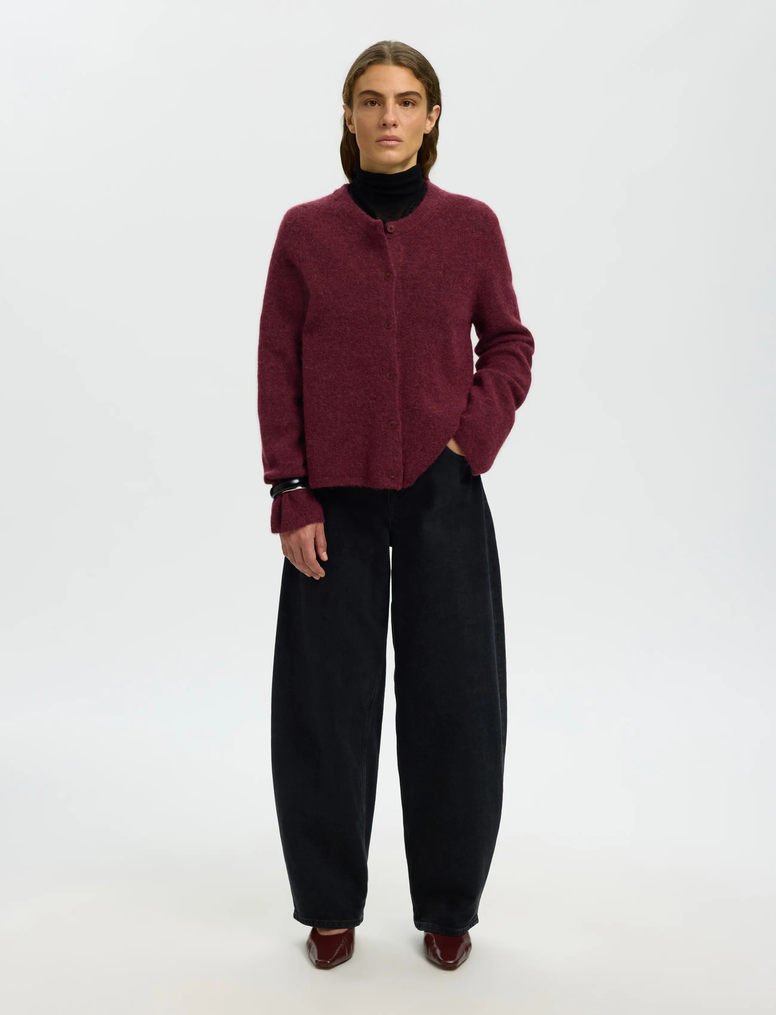 Selected - SLWLULU NEW LS KNIT CARDIGAN NOOS - koftor - tawny port - 3