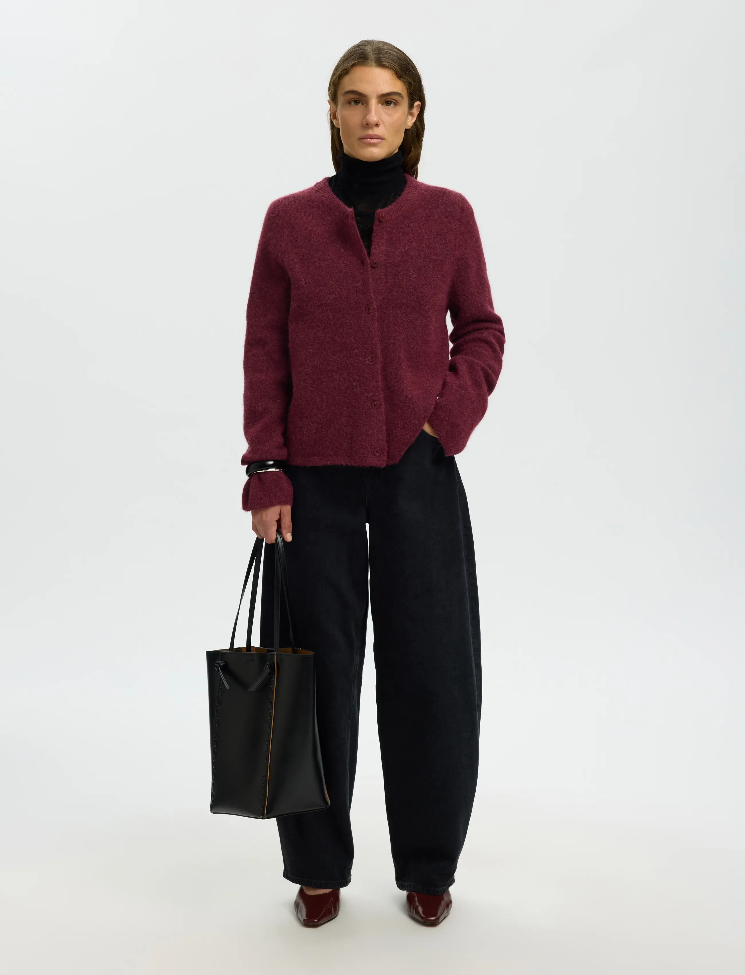 Selected - SLWLULU NEW LS KNIT CARDIGAN NOOS - koftor - tawny port - 5