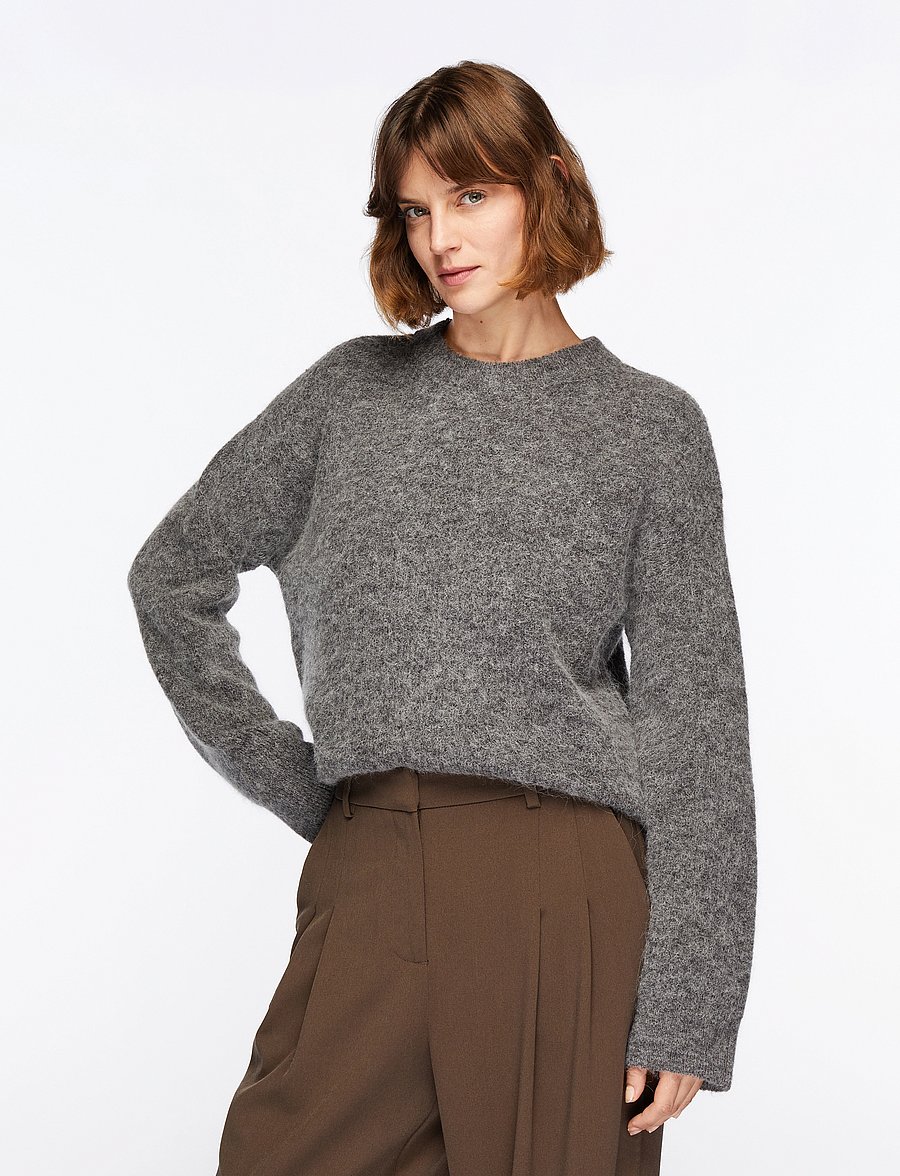 Selected - SLFSIA RAS LS KNIT NEW O-NECK NOOS - kampsunid - medium grey melange - 0