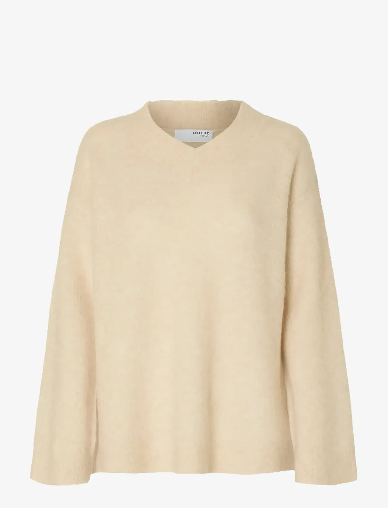 Selected - SLFSIA RAS LS KNIT LONG V-NECK NOOS - stickade tröjor - birch - 1