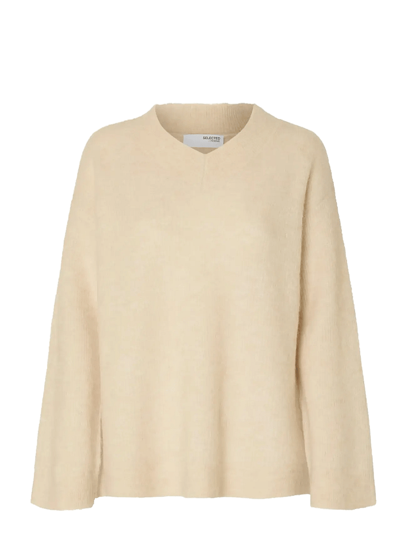 Selected - SLFSIA RAS LS KNIT LONG V-NECK NOOS - pullover - birch - 1