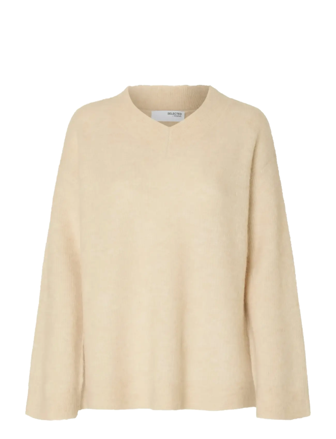 Selected SLFSIA RAS LS KNIT LONG V-NECK NOOS - Transitional Layering - BIRCH / cream