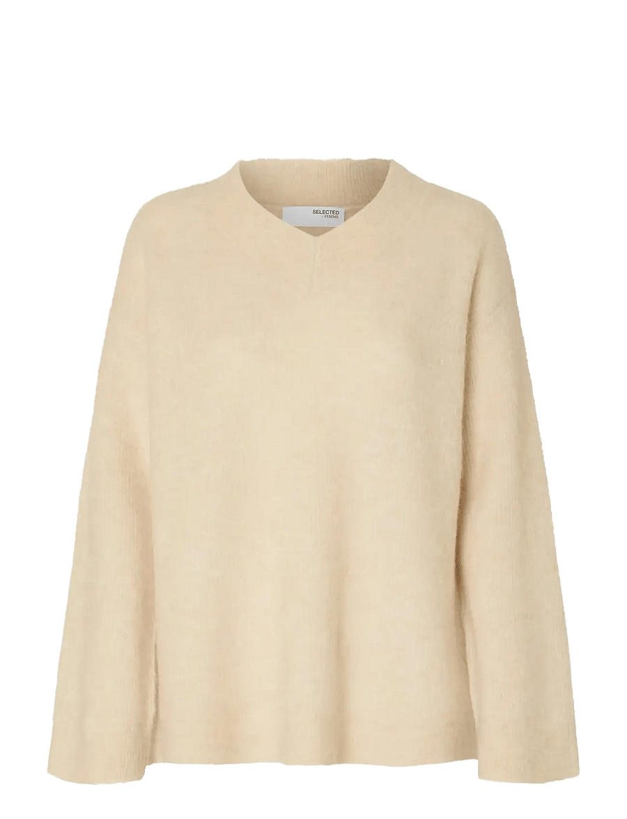 Selected - SLFSIA RAS LS KNIT LONG V-NECK NOOS - pullover - birch - 1