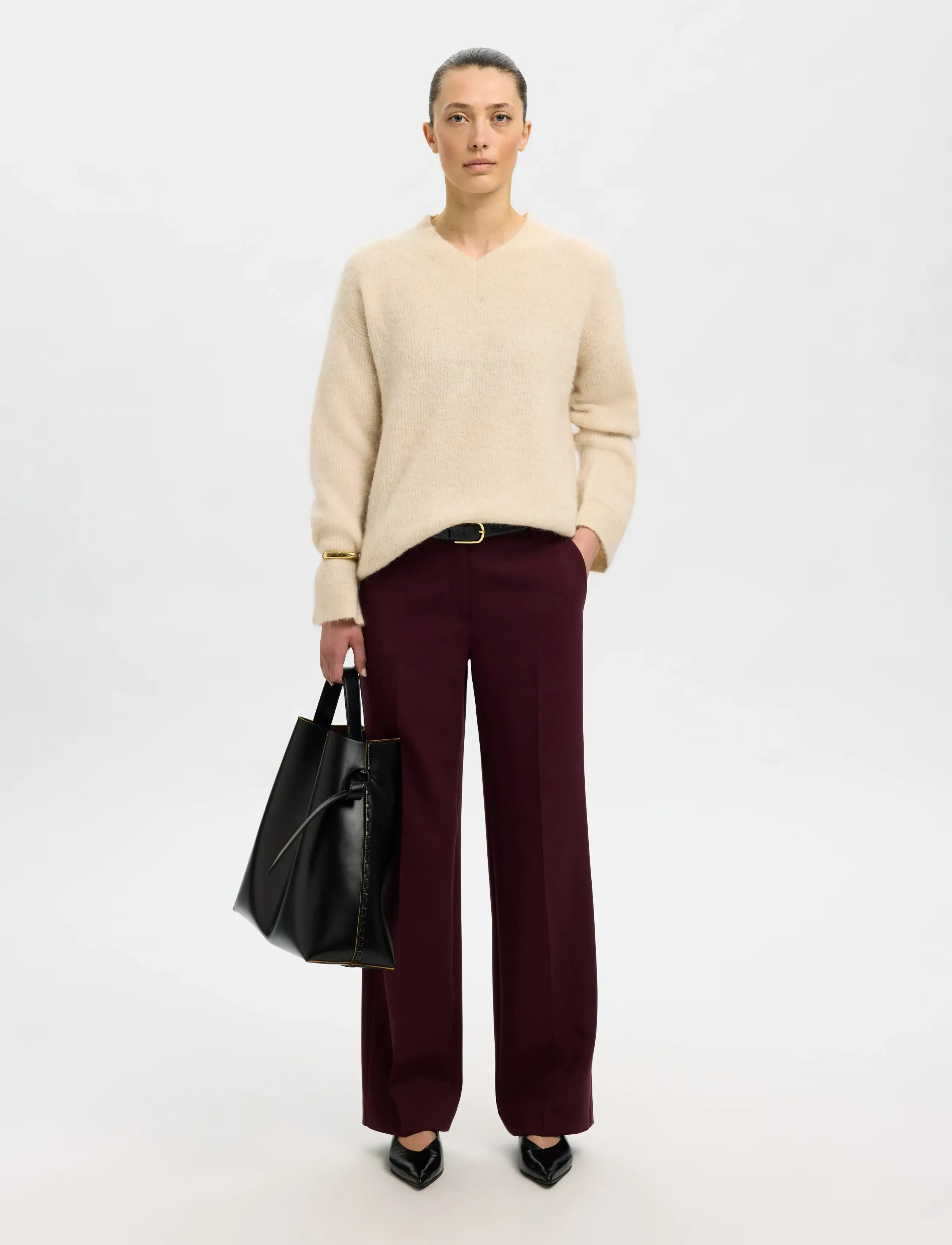 SELECTED Slfsia Ras Ls Knit Long V-Neck Noos stickade tröjor dam – bild 3