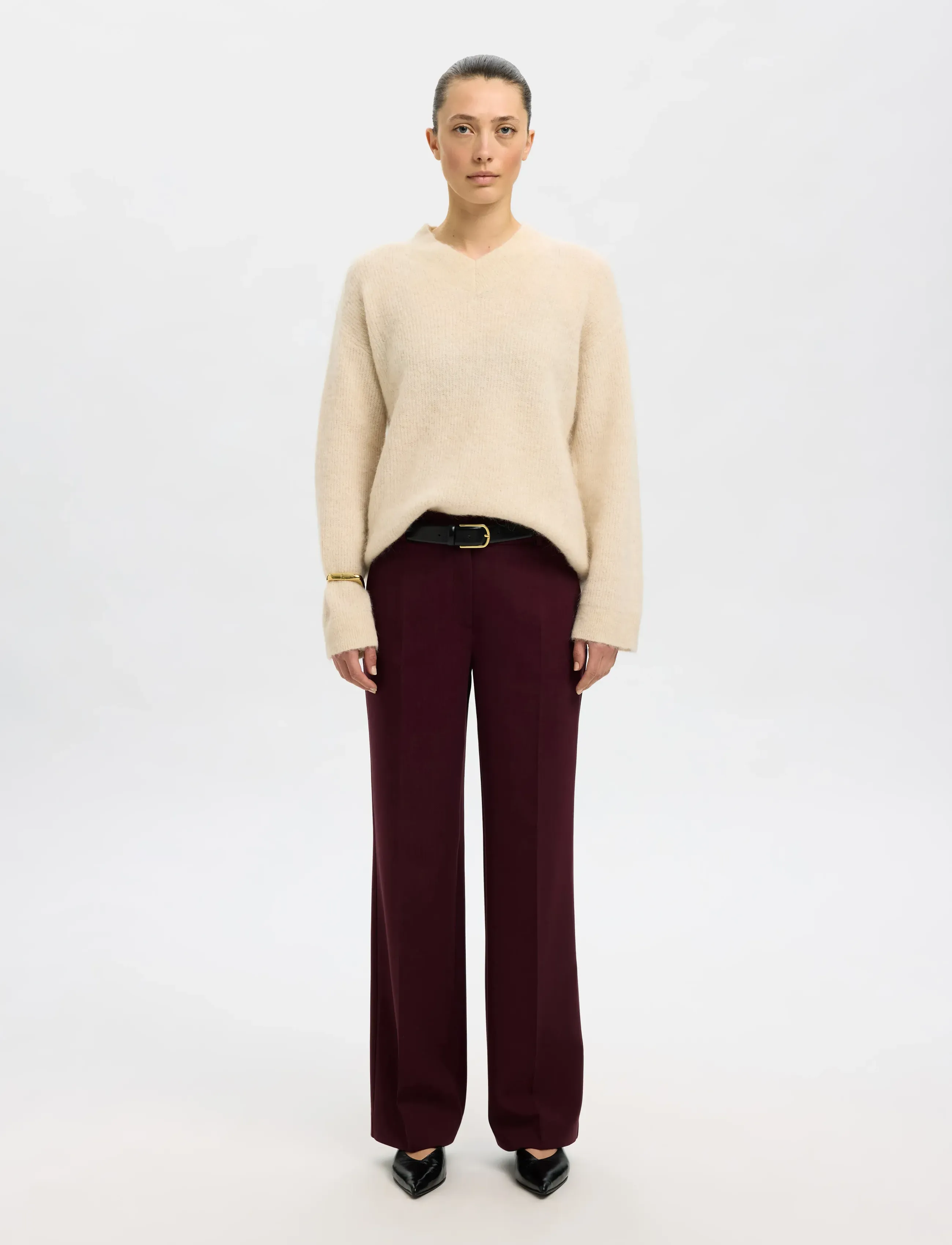 Selected - SLFSIA RAS LS KNIT LONG V-NECK NOOS - pullover - birch - 4
