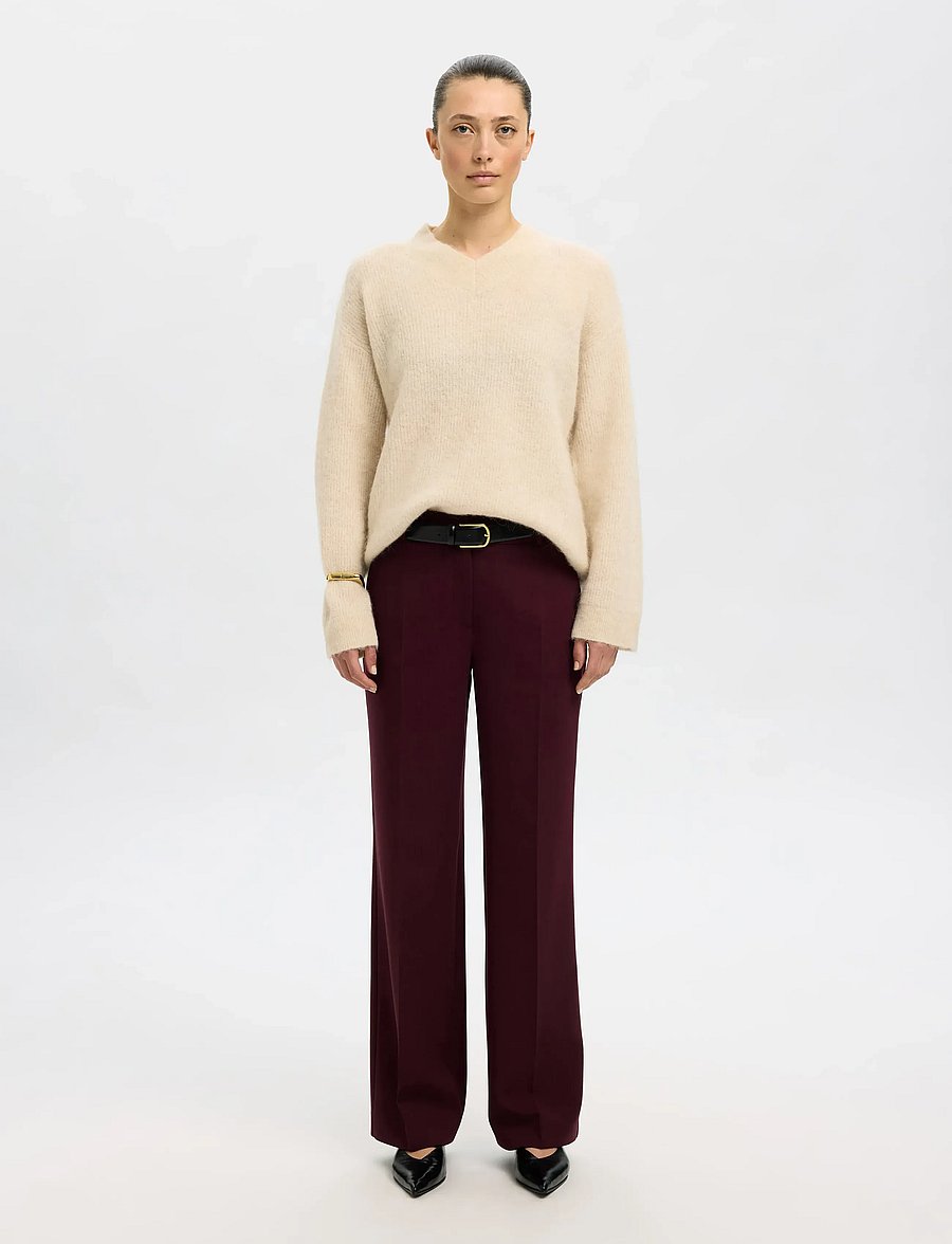 Selected - SLFSIA RAS LS KNIT LONG V-NECK NOOS - pullover - birch - 4