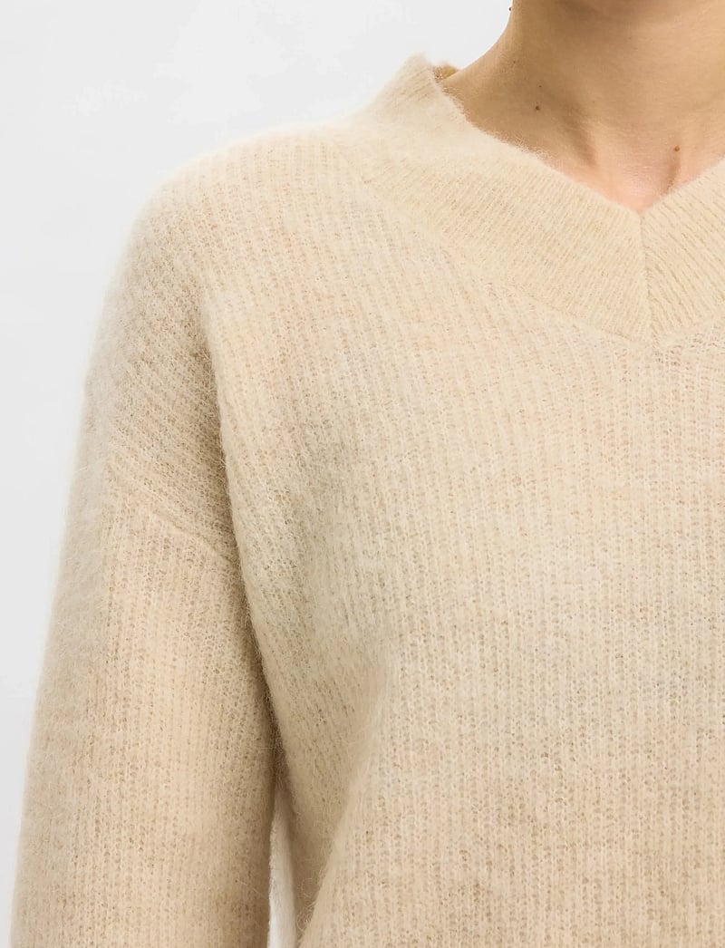 Selected - SLFSIA RAS LS KNIT LONG V-NECK NOOS - pullover - birch - 5