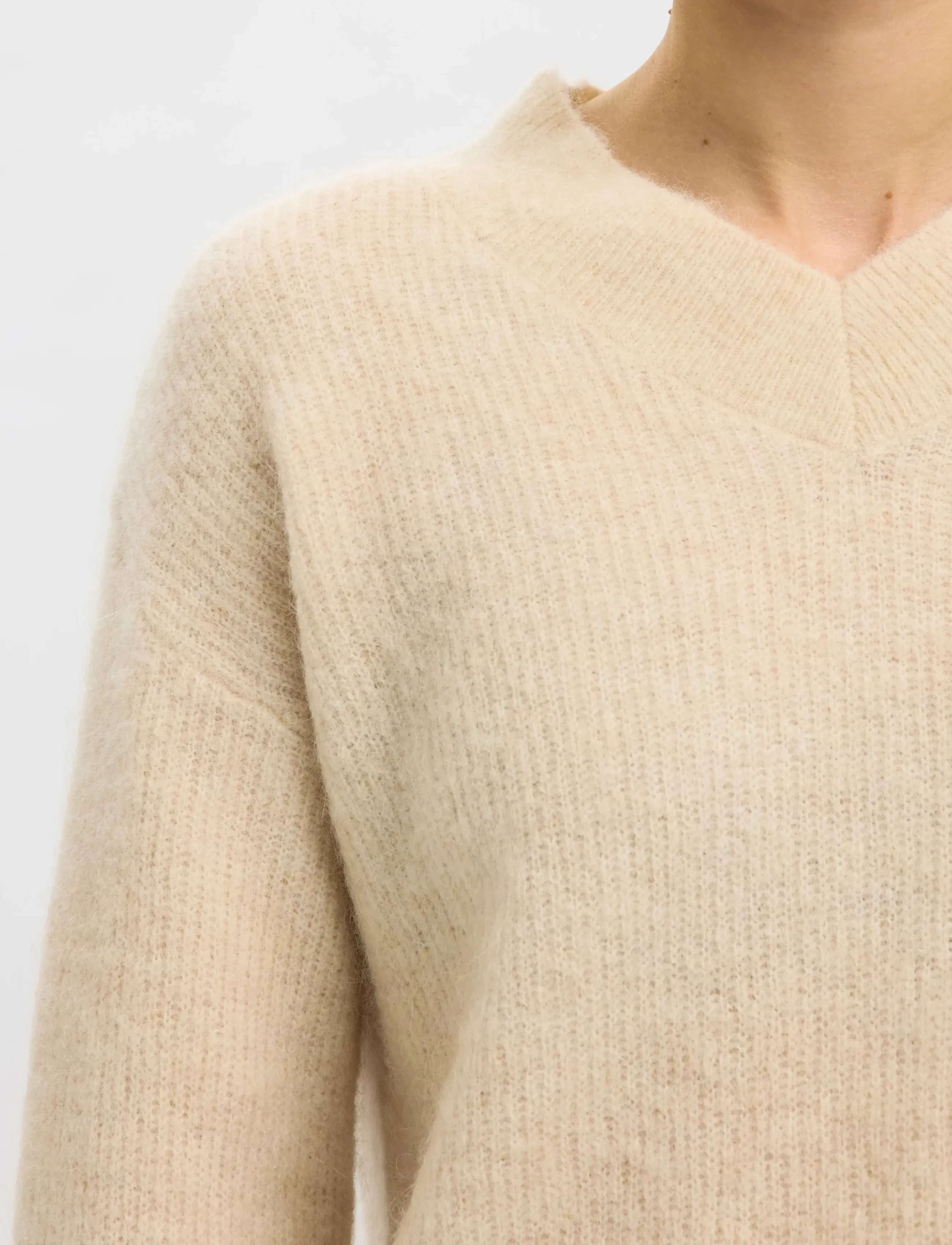 Selected - SLFSIA RAS LS KNIT LONG V-NECK NOOS - pullover - birch - 5