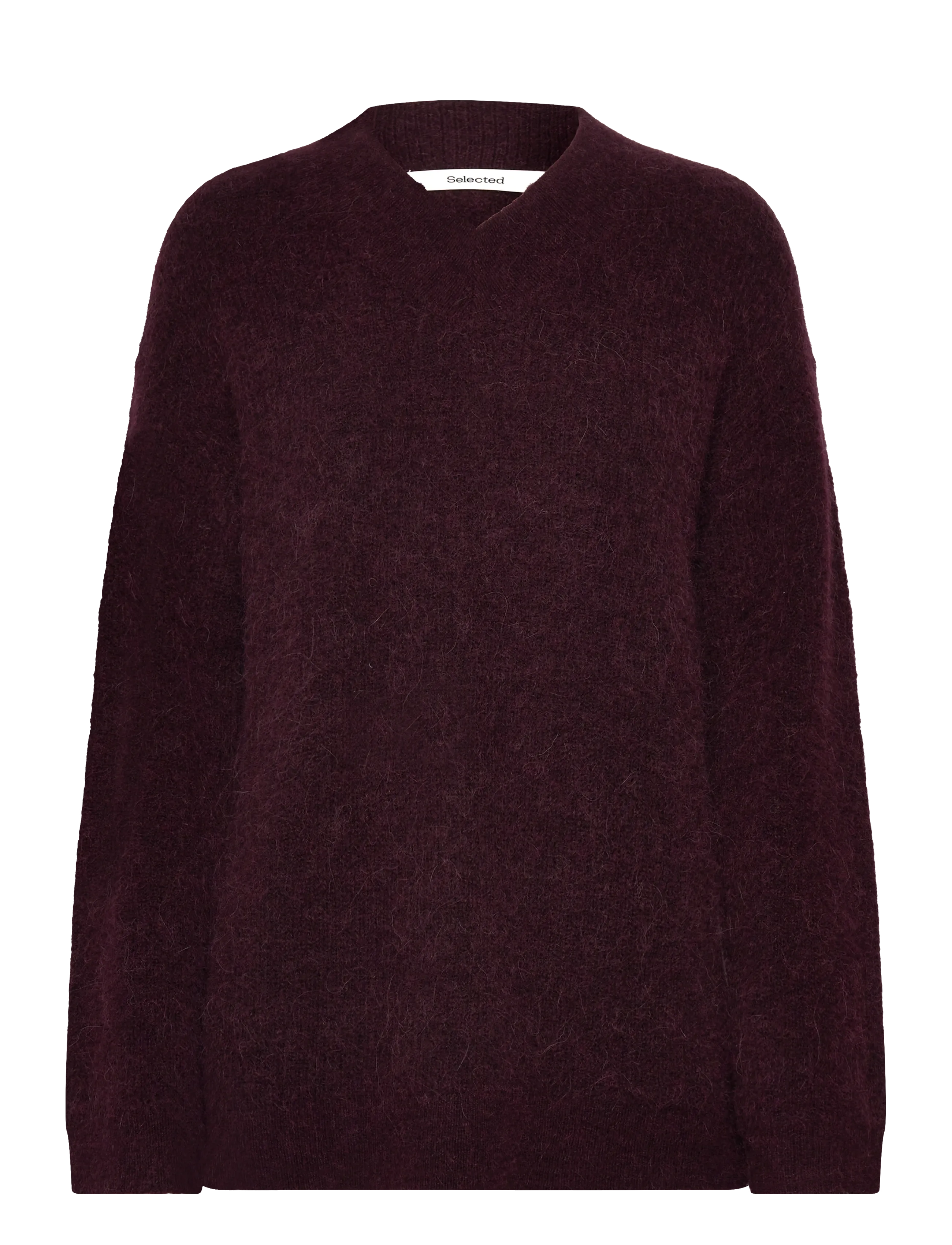 Selected SLFSIA RAS LS KNIT LONG V-NECK NOOS - Pullover - FIG / burgundy