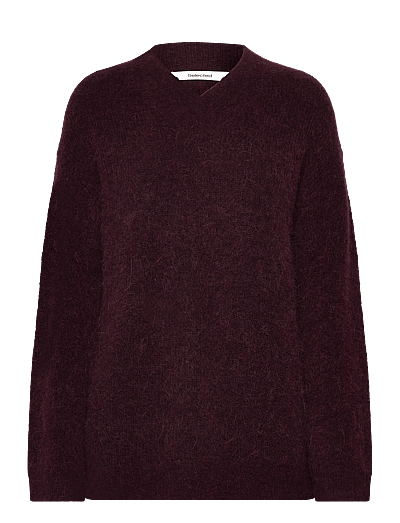 Selected SLFSIA RAS LS KNIT LONG V-NECK NOOS - Prjónafatnaður - FIG / burgundy