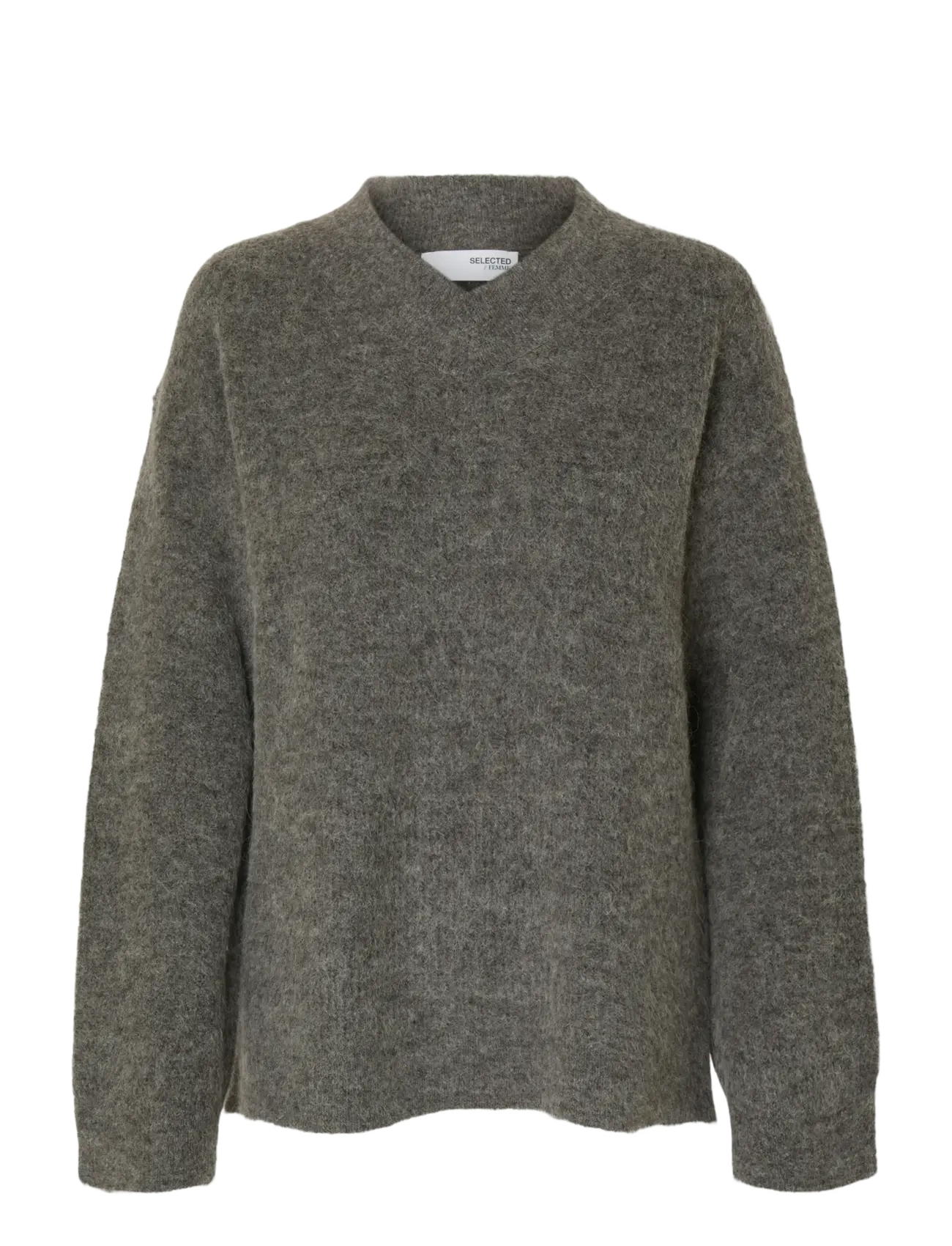 Selected SLFSIA RAS LS KNIT LONG V-NECK NOOS - Džemprid - MEDIUM GREY MELANGE / grey