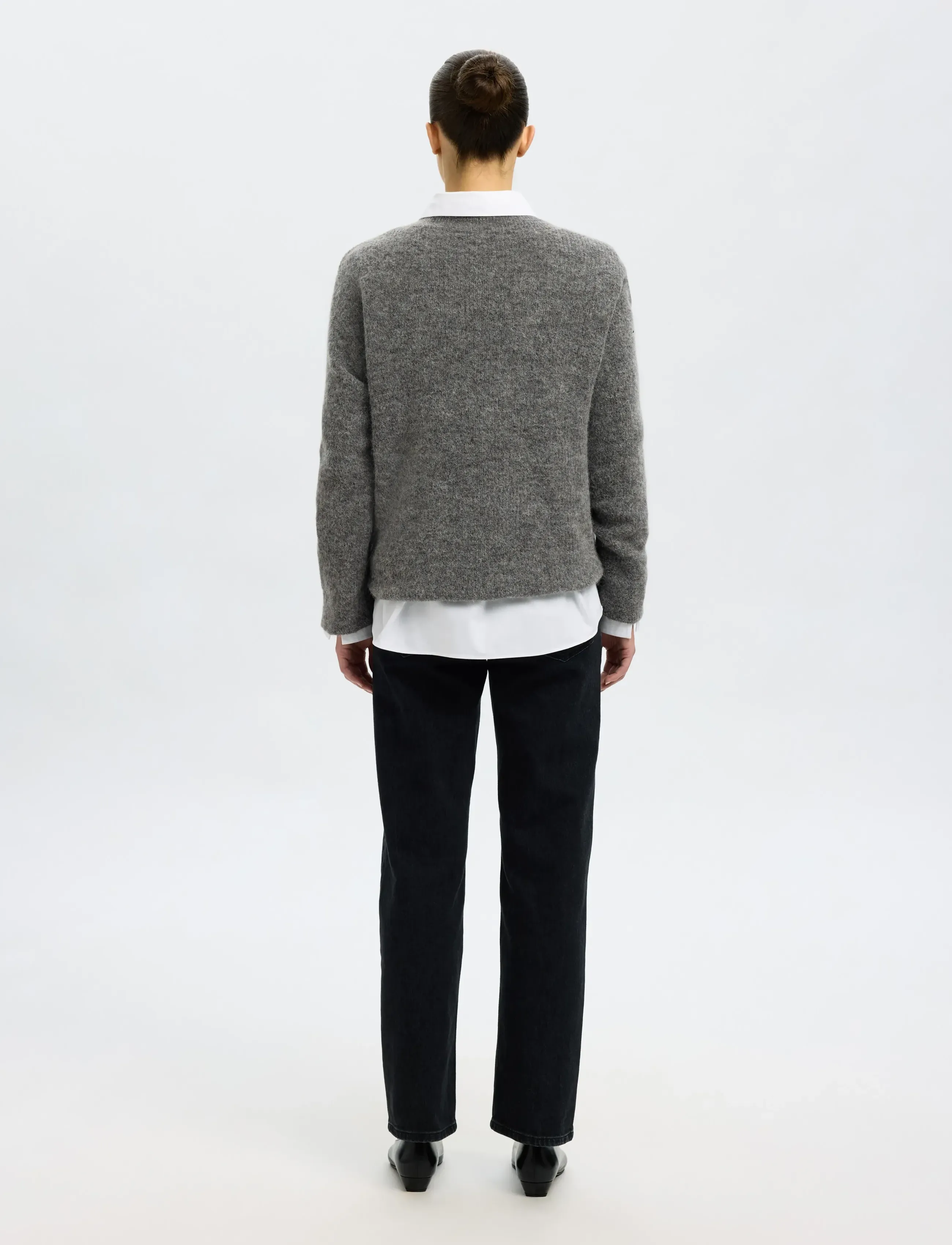Selected - SLFSIA RAS LS KNIT LONG V-NECK NOOS - stickade tröjor - medium grey melange - 2