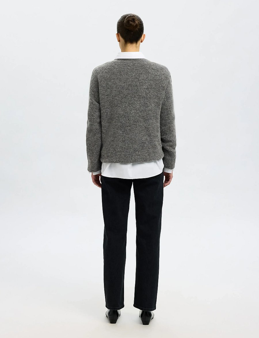 Selected - SLFSIA RAS LS KNIT LONG V-NECK NOOS - pullover - medium grey melange - 2