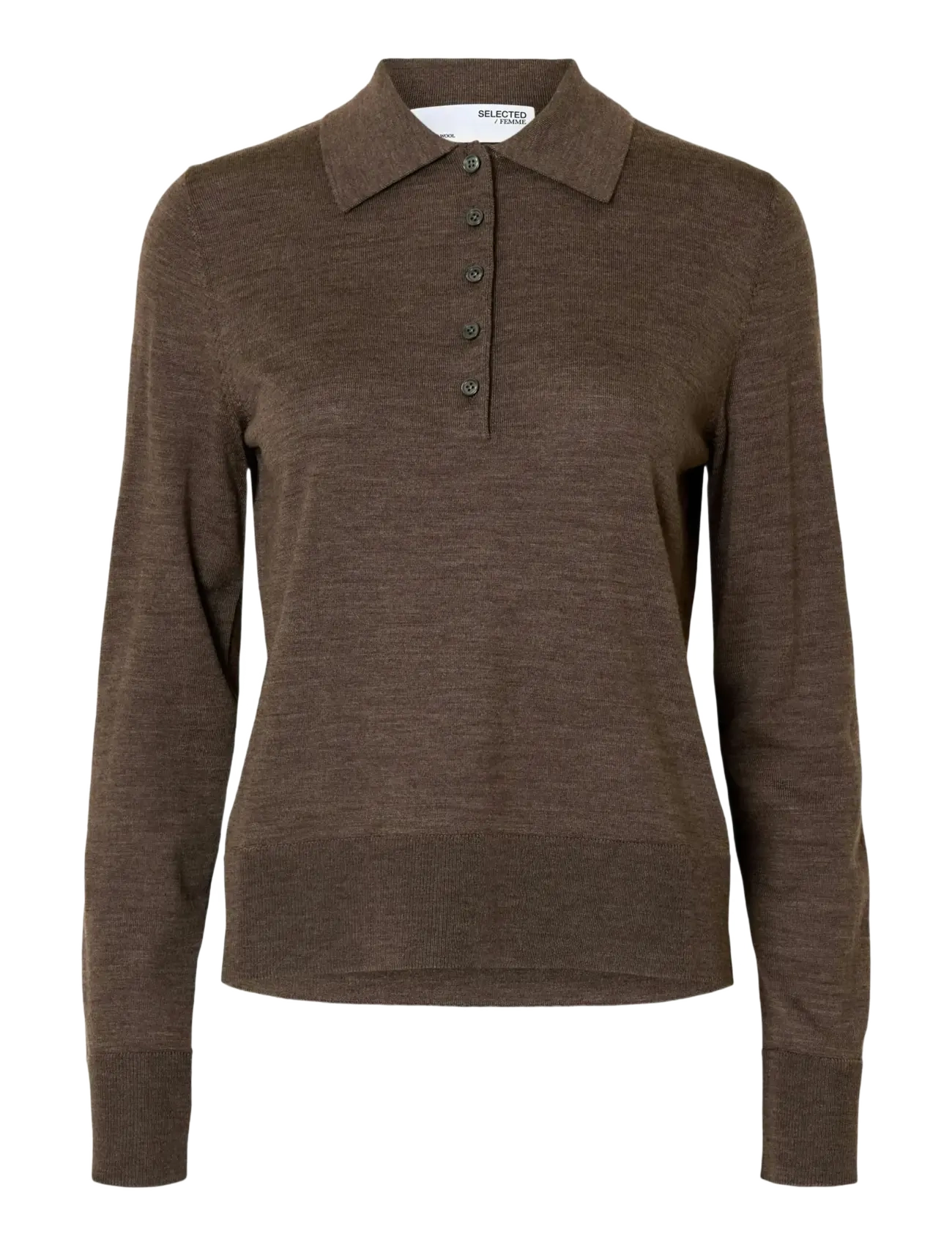 Selected SLWTHEA LS KNIT MERINO COLLAR NECK NOOS - Selected - DELICIOSO / brown