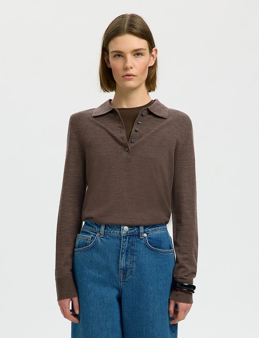 Selected - SLWTHEA LS KNIT MERINO COLLAR NECK NOOS - pullover - delicioso - 0