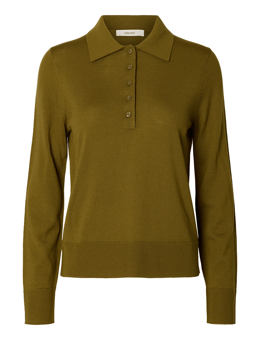 Selected - SLWTHEA LS KNIT MERINO COLLAR NECK NOOS - stickade tröjor - fir green - 1