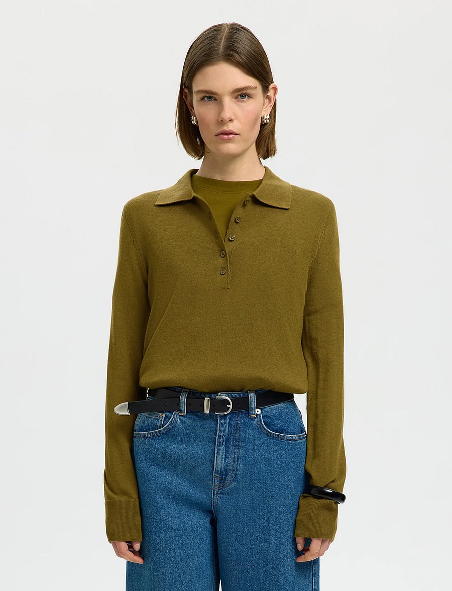 Selected - SLWTHEA LS KNIT MERINO COLLAR NECK NOOS - stickade tröjor - fir green - 0