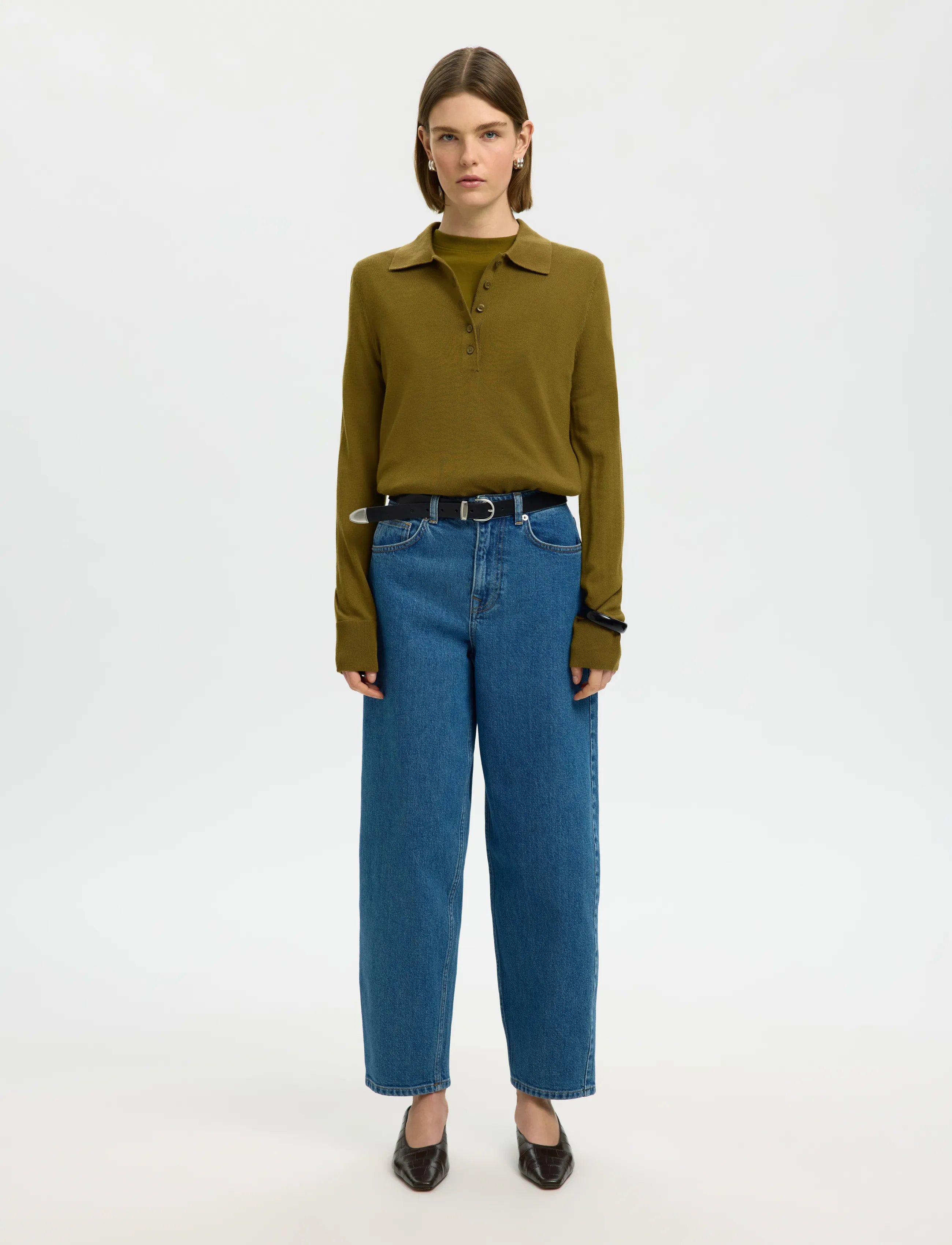 Selected - SLWTHEA LS KNIT MERINO COLLAR NECK NOOS - striktrøjer - fir green - 3