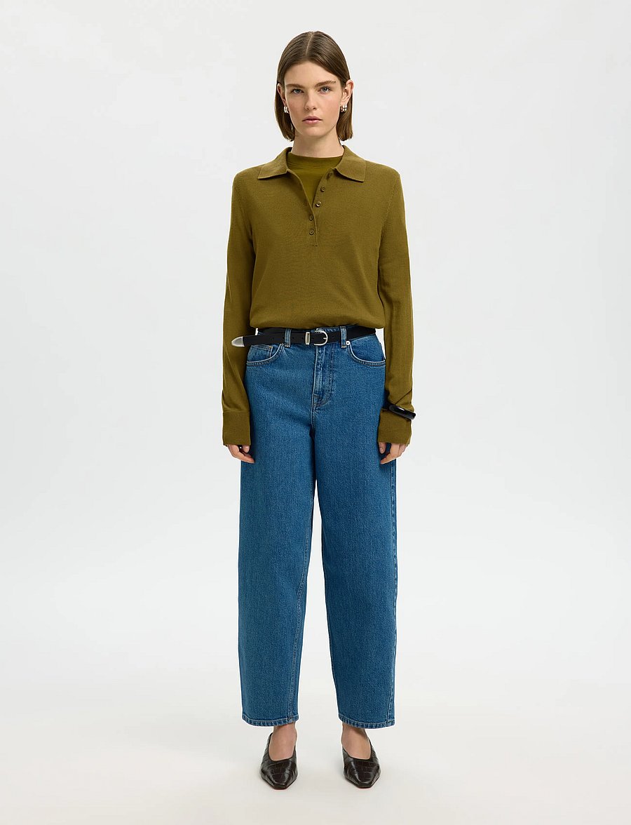 Selected - SLWTHEA LS KNIT MERINO COLLAR NECK NOOS - stickade tröjor - fir green - 3