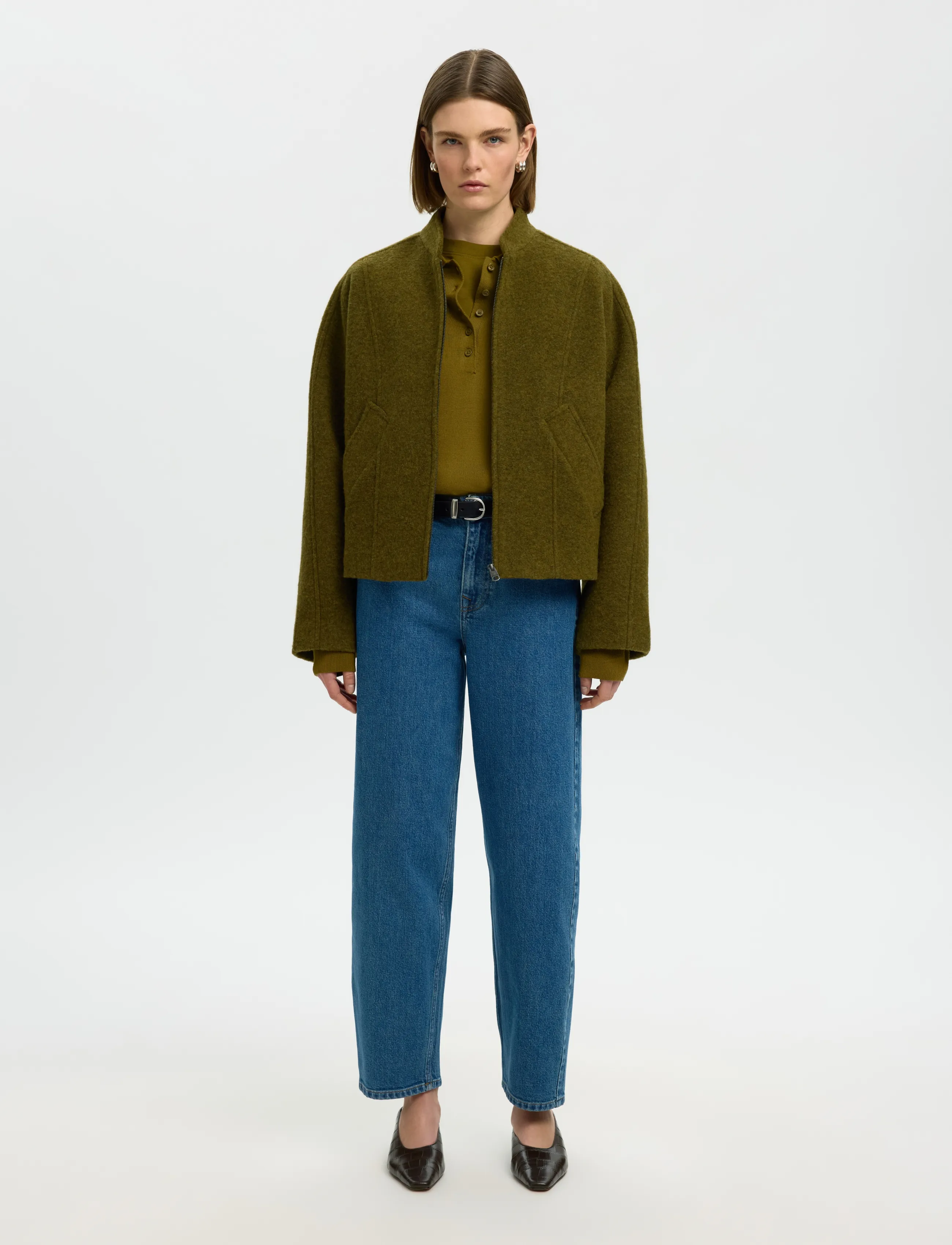 Selected - SLWTHEA LS KNIT MERINO COLLAR NECK NOOS - striktrøjer - fir green - 5