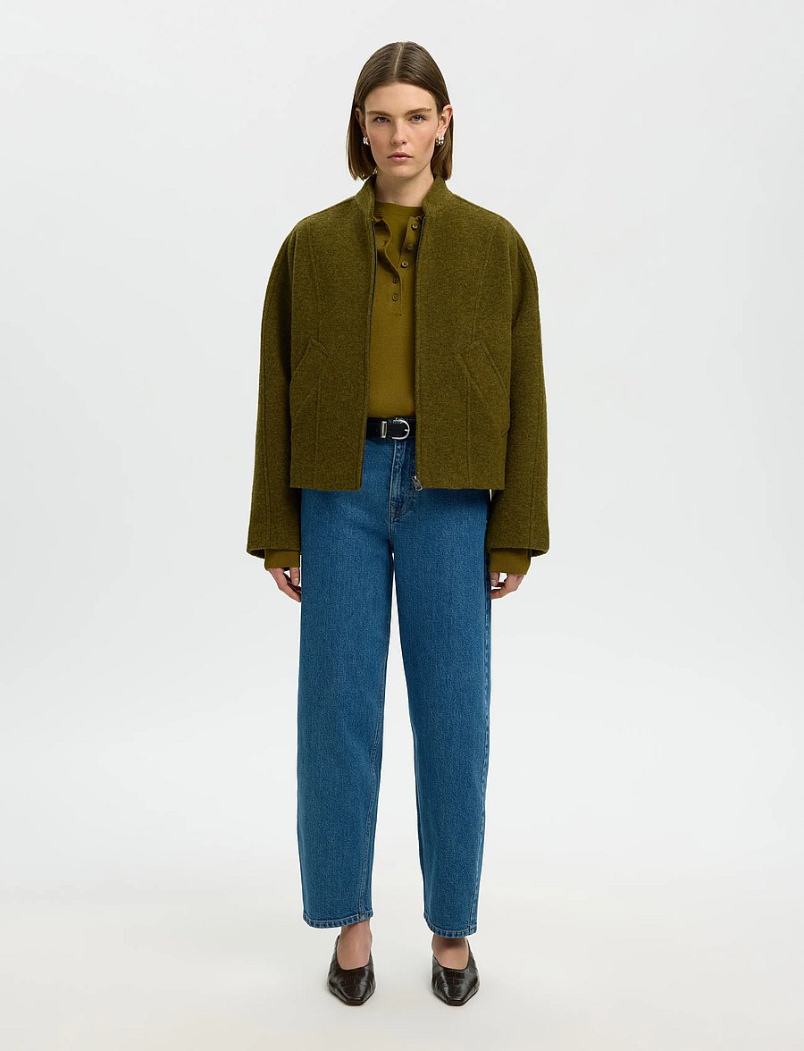 Selected - SLWTHEA LS KNIT MERINO COLLAR NECK NOOS - stickade tröjor - fir green - 5