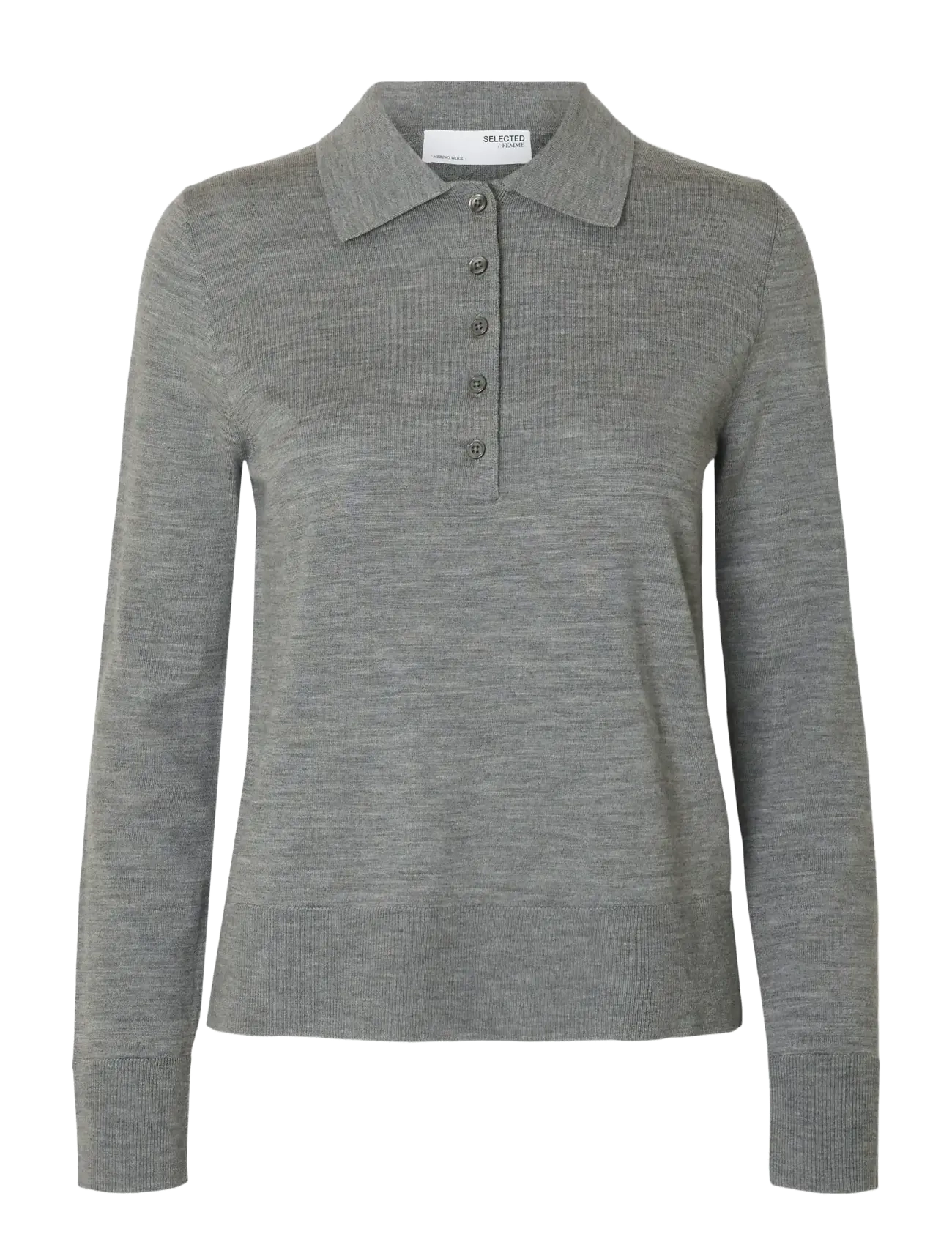 Selected SLWTHEA LS KNIT MERINO COLLAR NECK NOOS - Selected - MEDIUM GREY MELANGE / grey